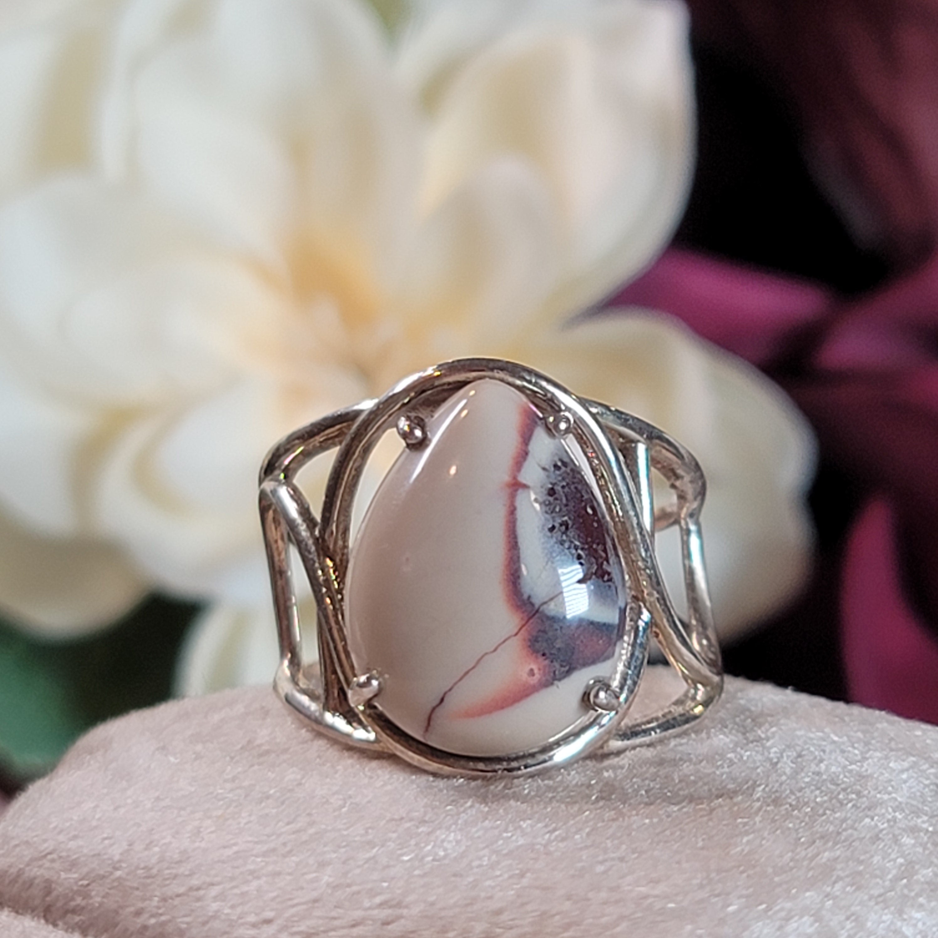 Porcelain Jasper Cuff Ring .925 Silver for Emotional Protection and Nurturing