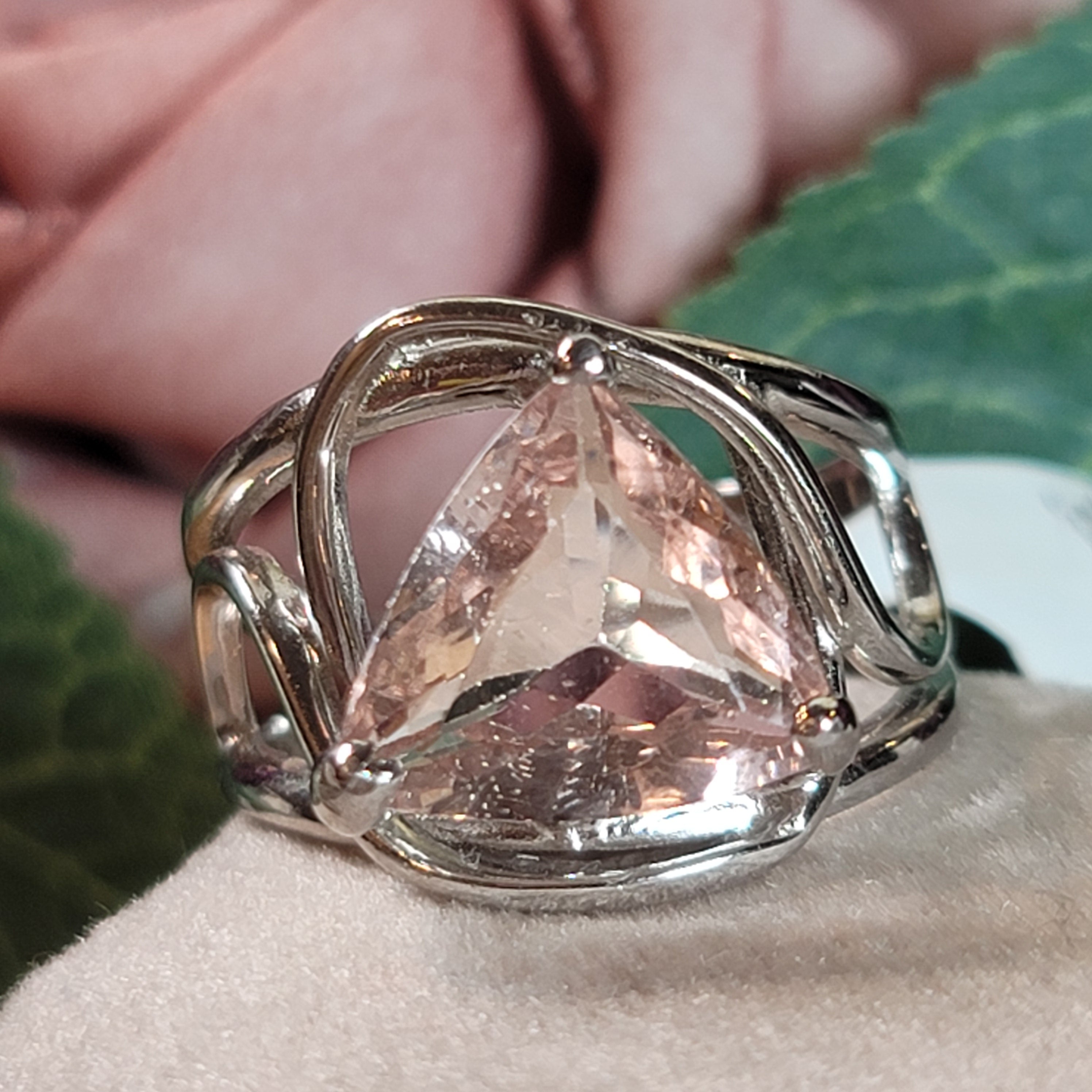 Morganite Cuff Ring .925 Silver for Abundance of Joy and Love