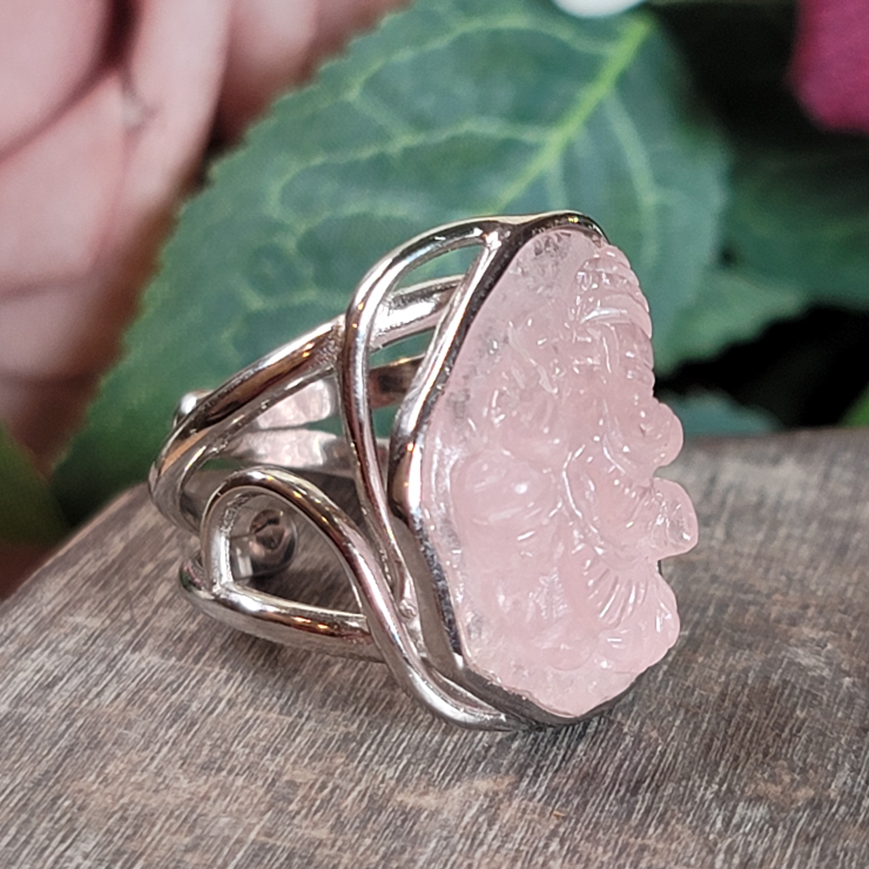 Morganite Ganesha Adjustable Finger Cuff Ring .925 Silver for Abundance of Joy and Love