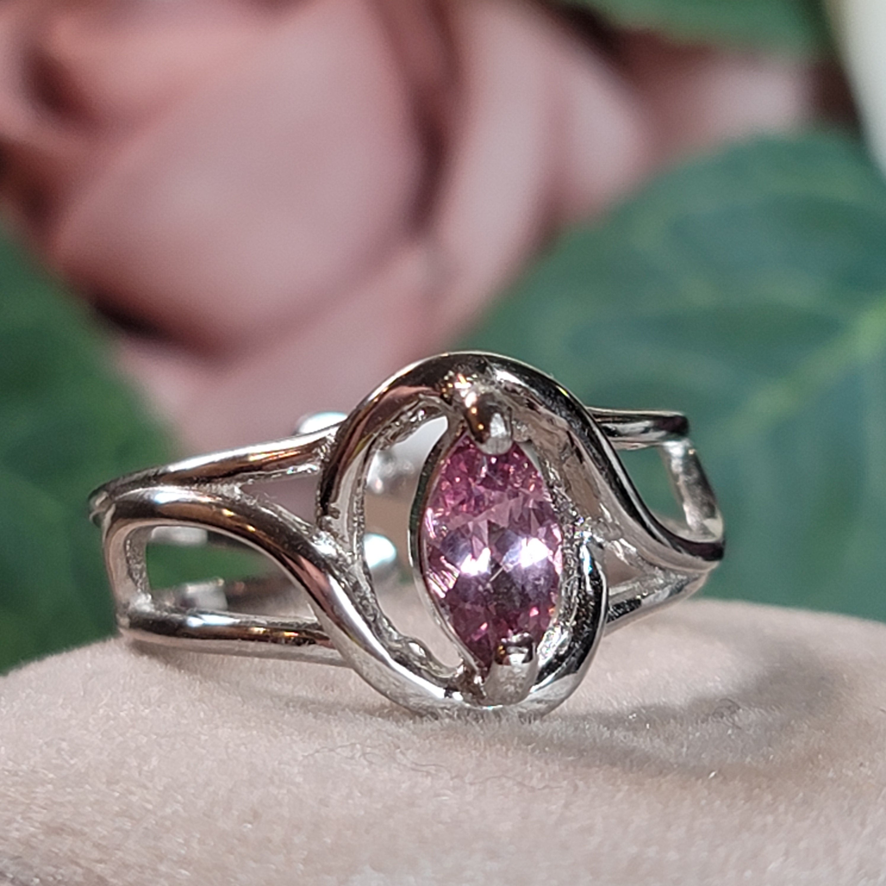 Pink Spinel Adjustable Finger Cuff Ring .925 Silver for Emotional Healing, Love, Loyalty & Motivation