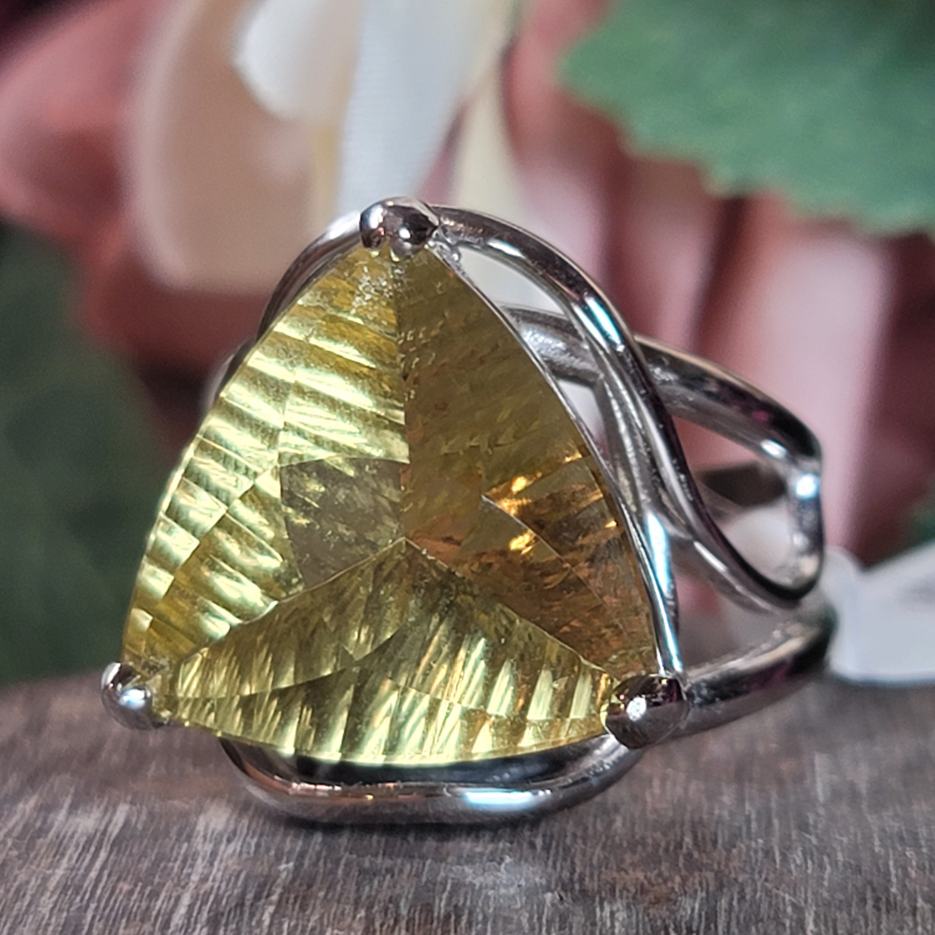 Lemon Quartz Adjustable Cuff Ring .925 Silver for Happiness and Positive Outlook