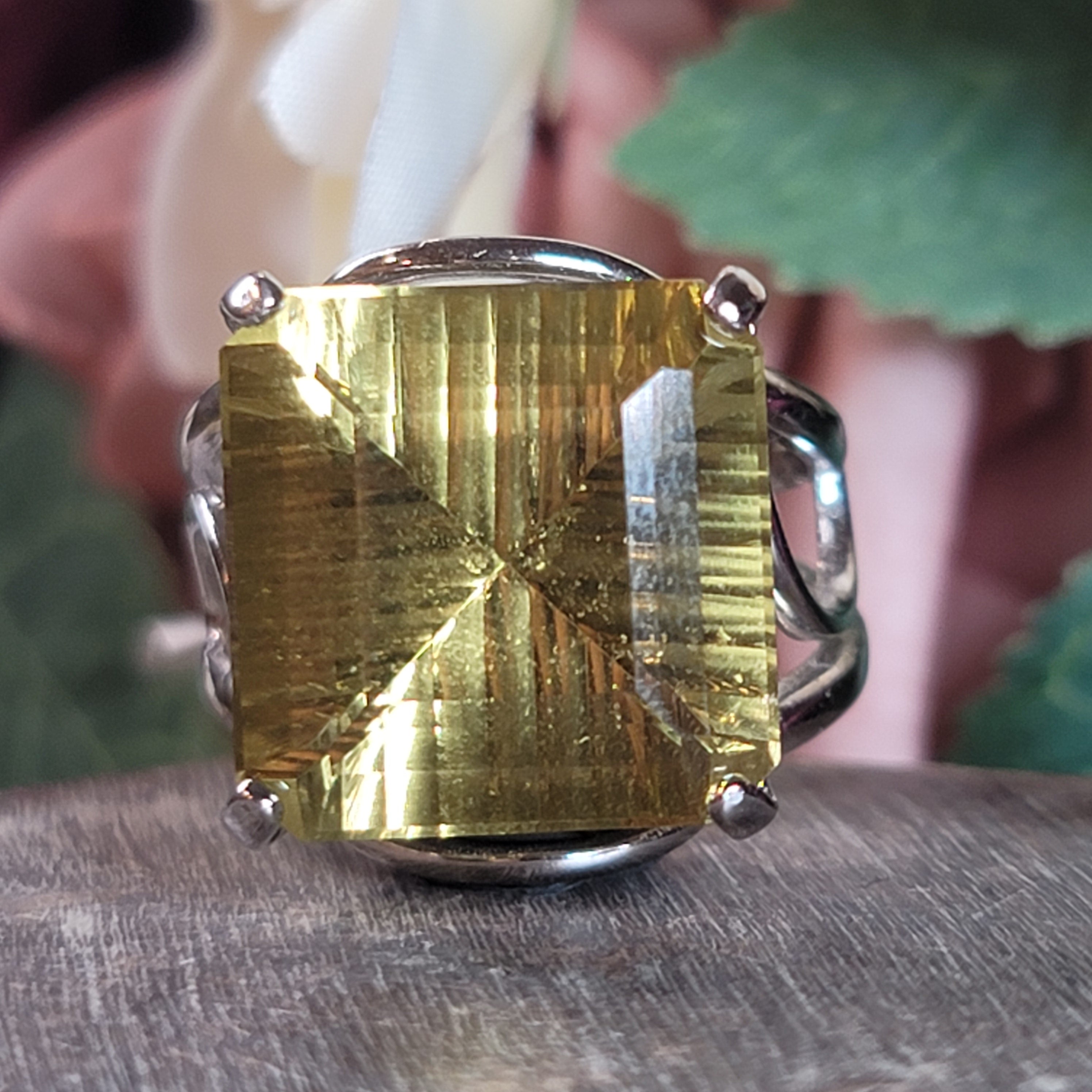 Lemon Quartz Adjustable Cuff Ring .925 Silver for Happiness and Positive Outlook