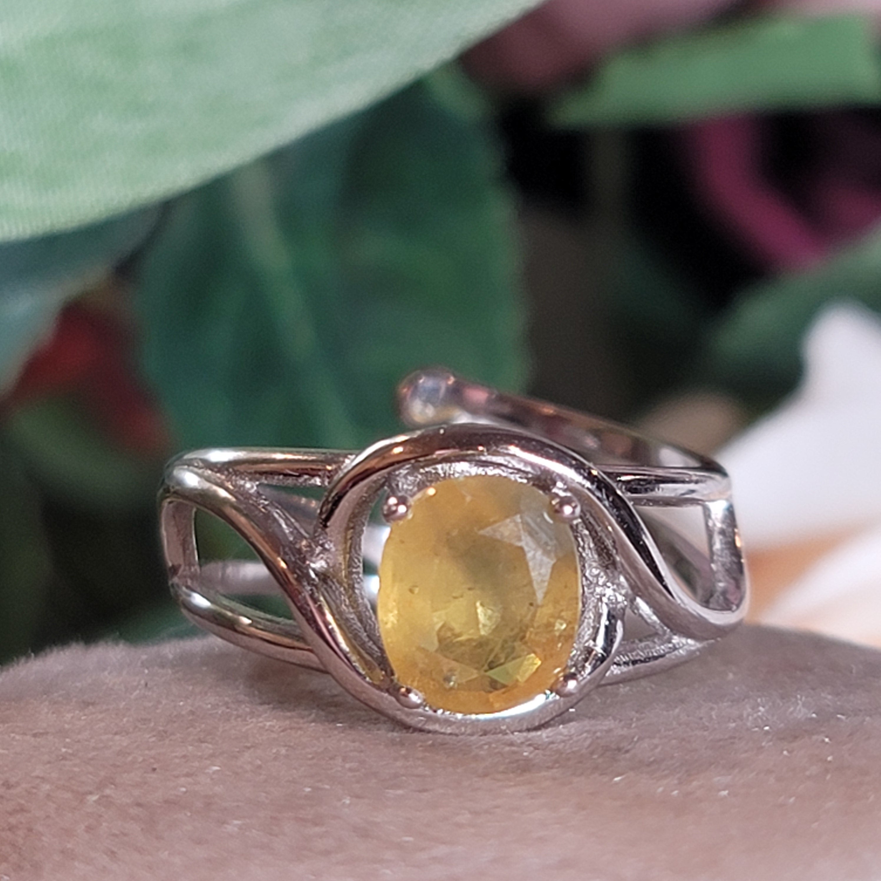 Yellow Sapphire Adjustable Finger Bracelet .925 Silver for Good Luck and Confidence