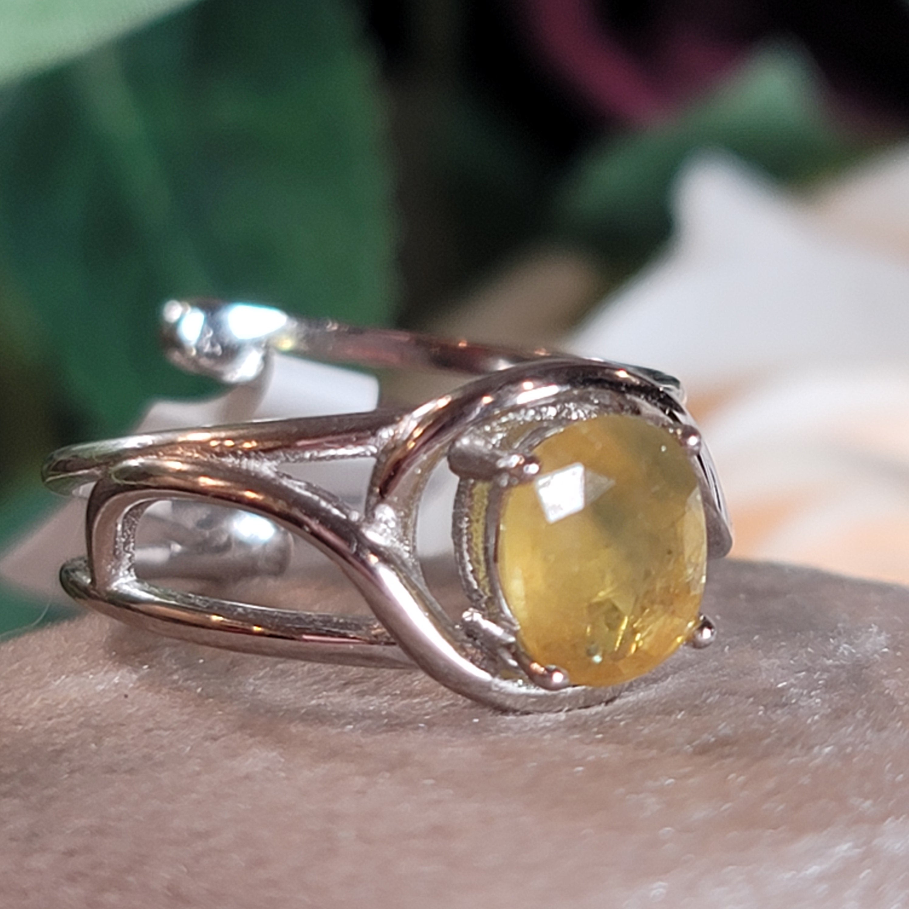 Yellow Sapphire Adjustable Finger Bracelet .925 Silver for Good Luck and Confidence