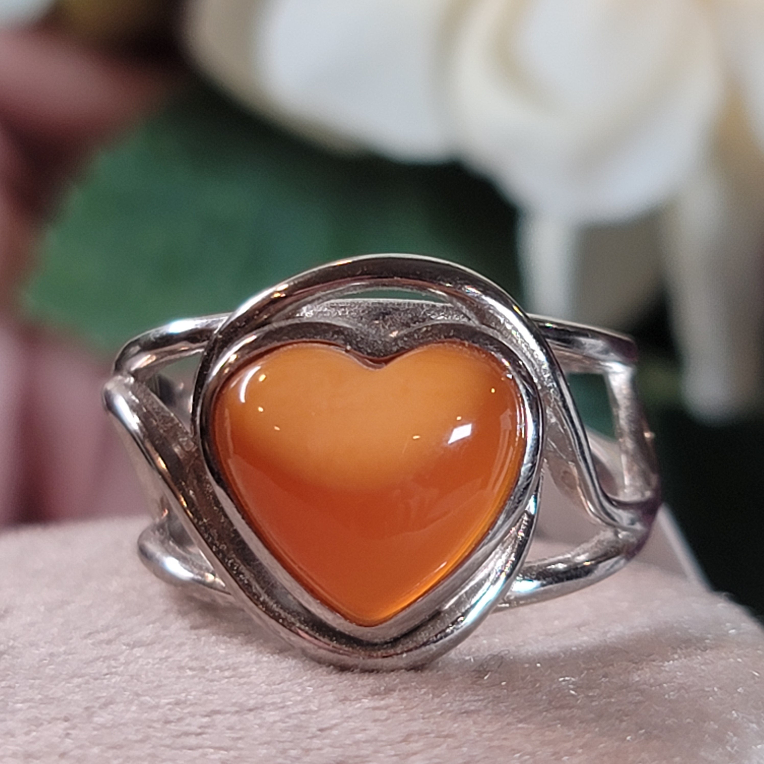 Cuff Heart Rings Baltic Butterscotch Amber Heart Finger Cuff Ring .925 Silver for Joy a ...