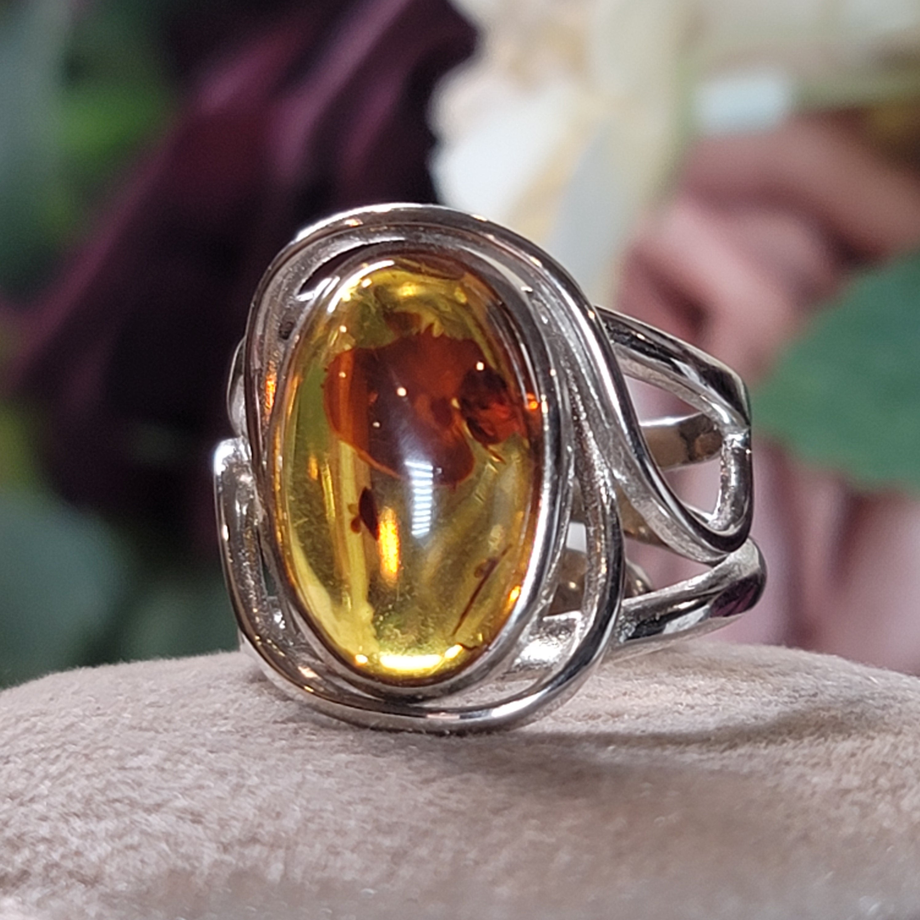 Baltic Amber Adjustable Finger Bracelet .925 Silver for Manifesting Abundance, Optimism & Purification of Energy