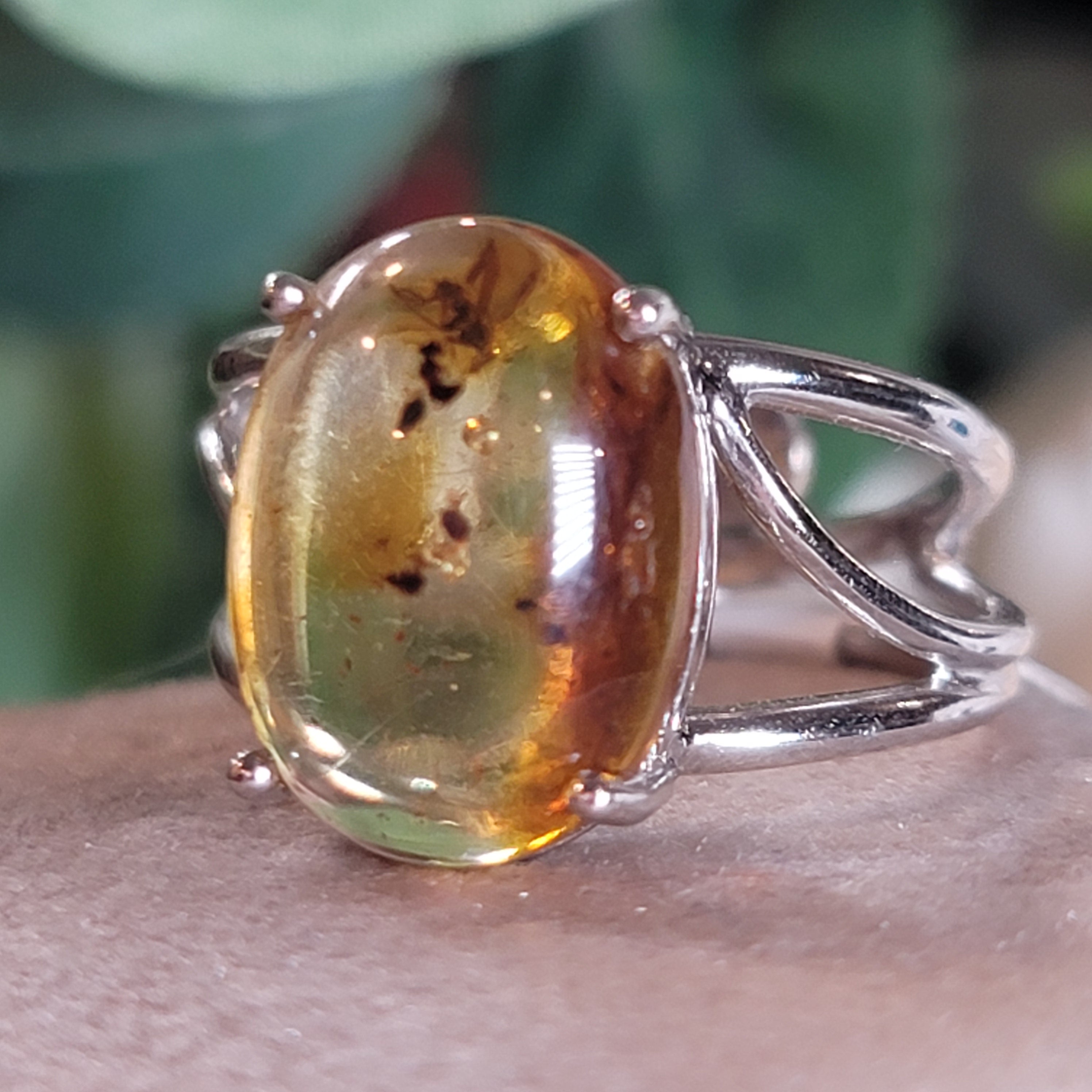 Amber Finger Cuff Adjustable Ring .925 Silver for Manifesting Abundance, Optimism & Purification of Energy