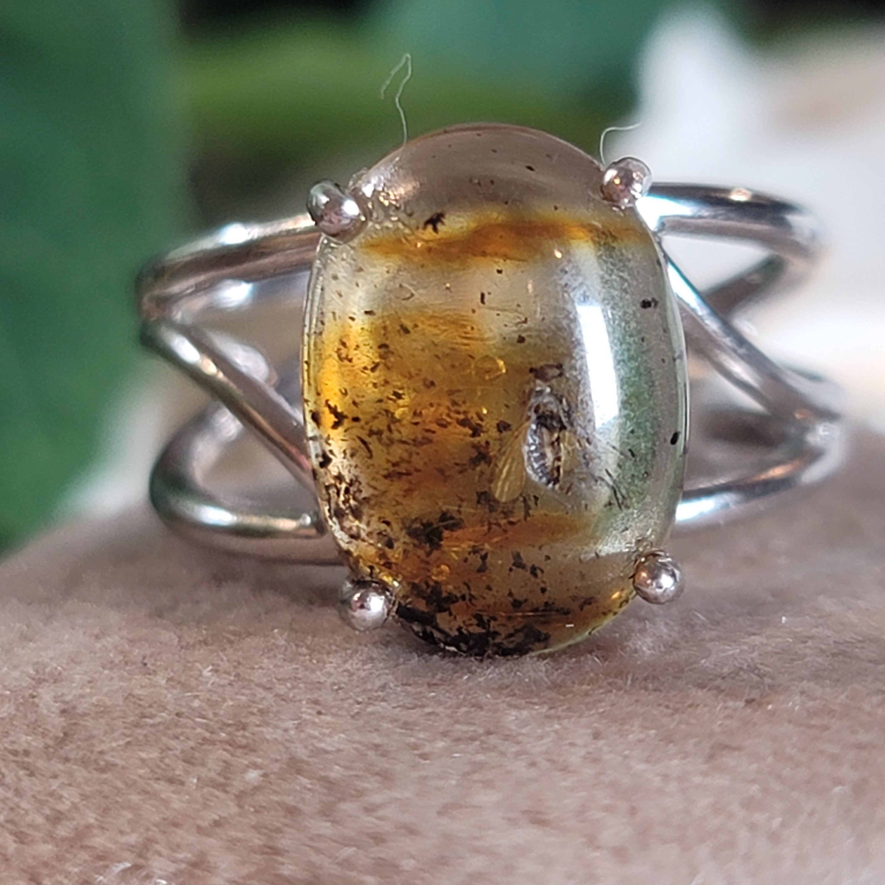 Amber Finger Cuff Adjustable Ring .925 Silver for Manifesting Abundance, Optimism & Purification of Energy