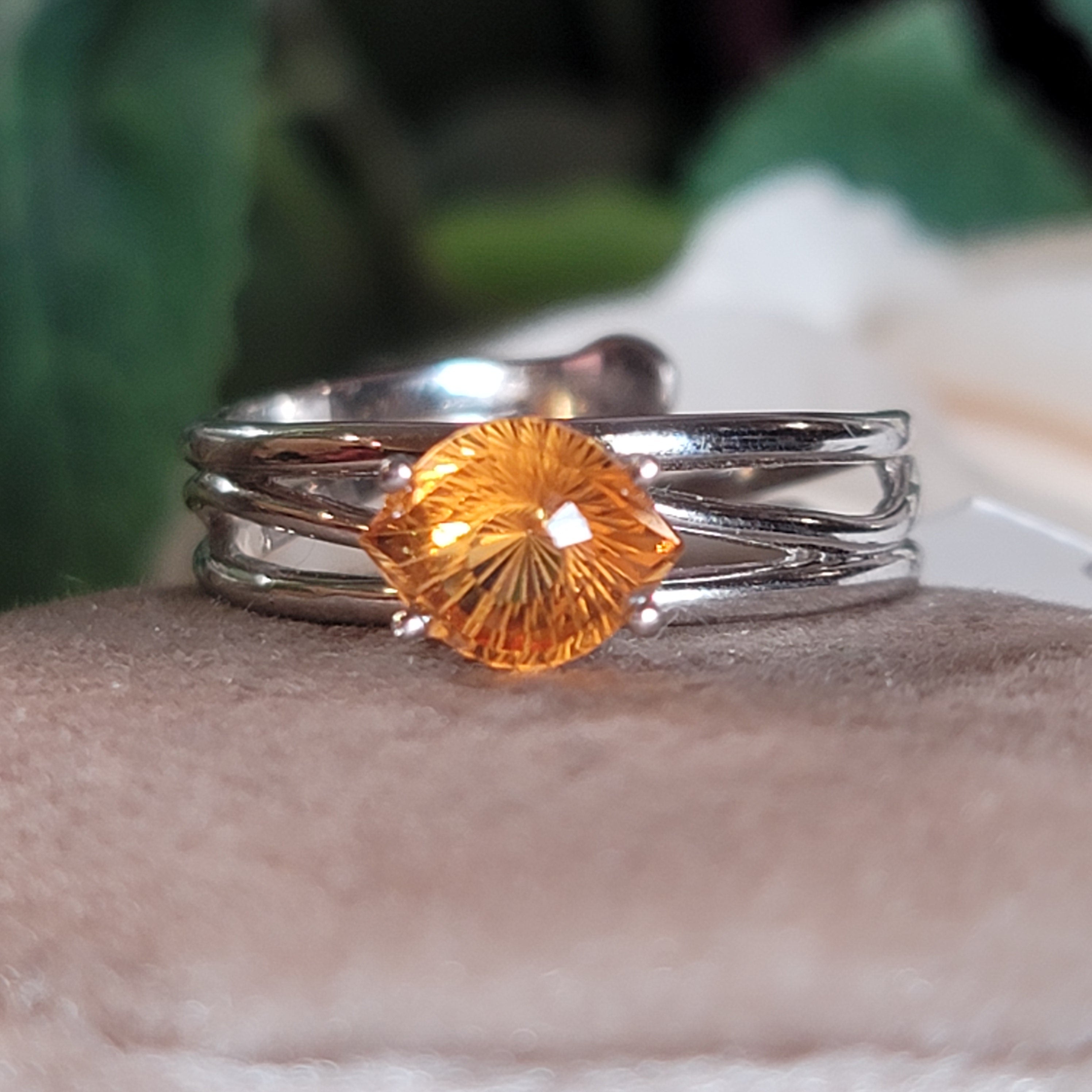 Citrine Evil Eye Adjustable Finger Cuff Ring .925 Silver for Abundance, Intuition, Luck and Protection