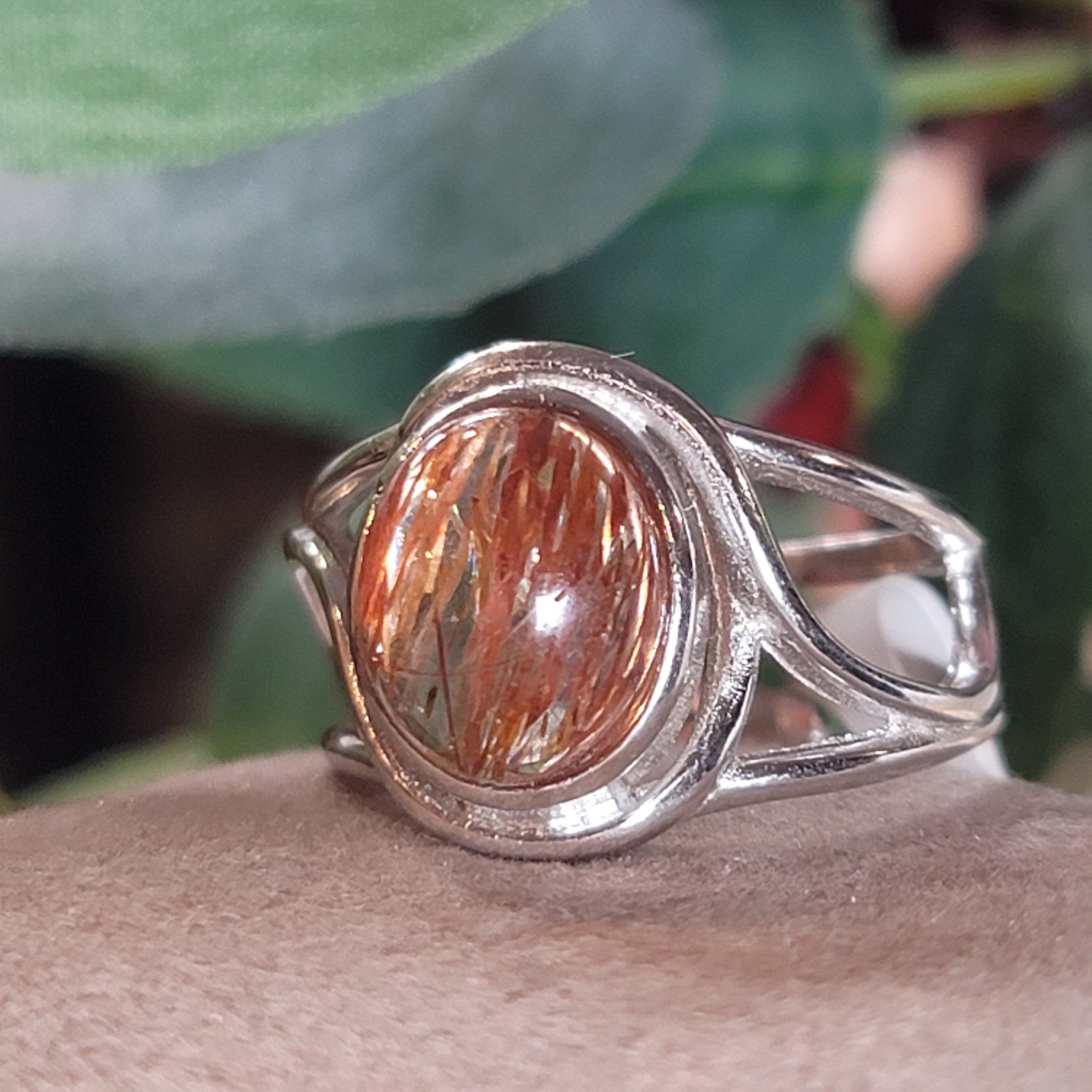 Copper Rutile Adjustable Finger Cuff Ring .925 Silver for Accelerating Intentions and Manifesting