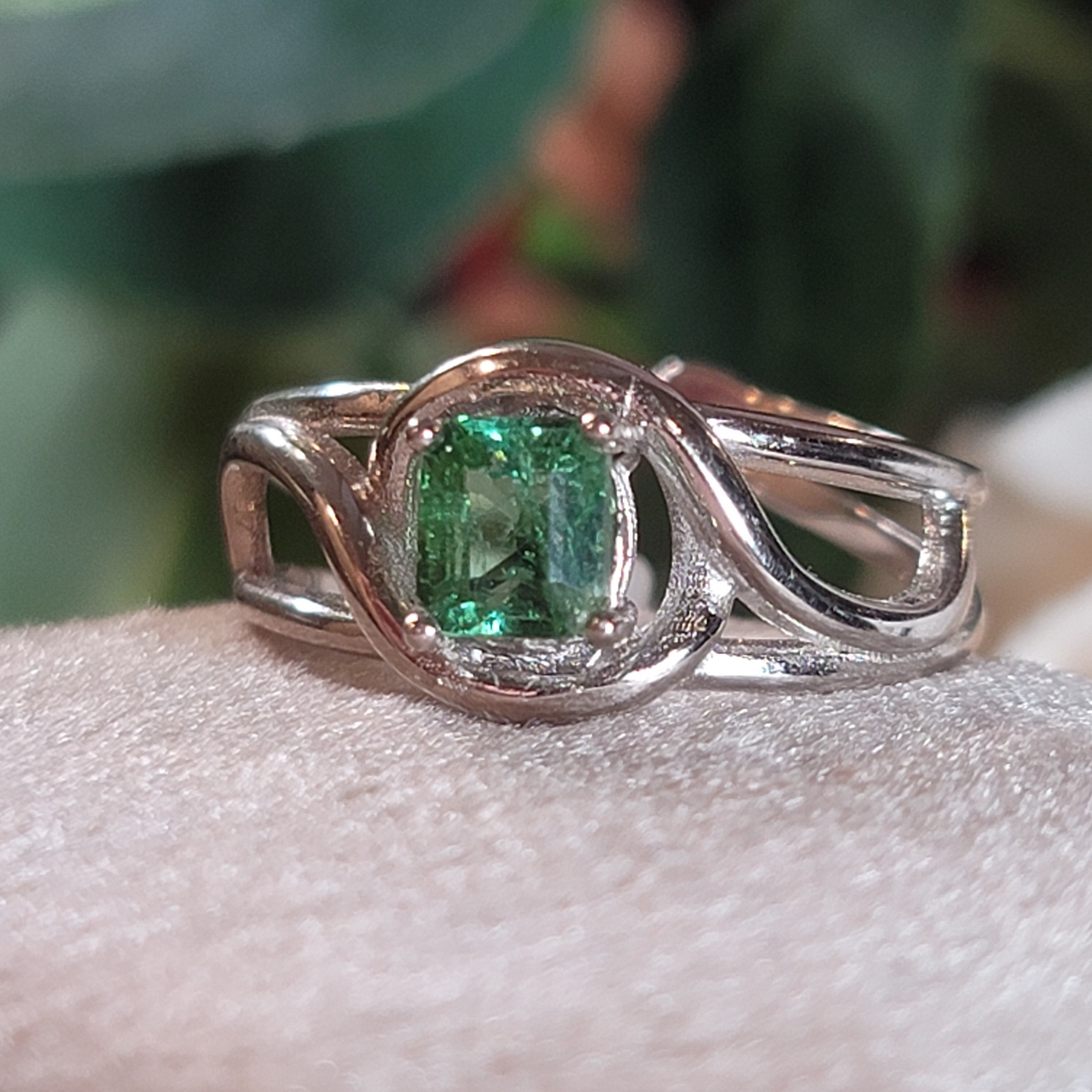 Tourmaline Finger Cuff Adjustable Ring .925 Silver for Awareness, Communication and Meditation