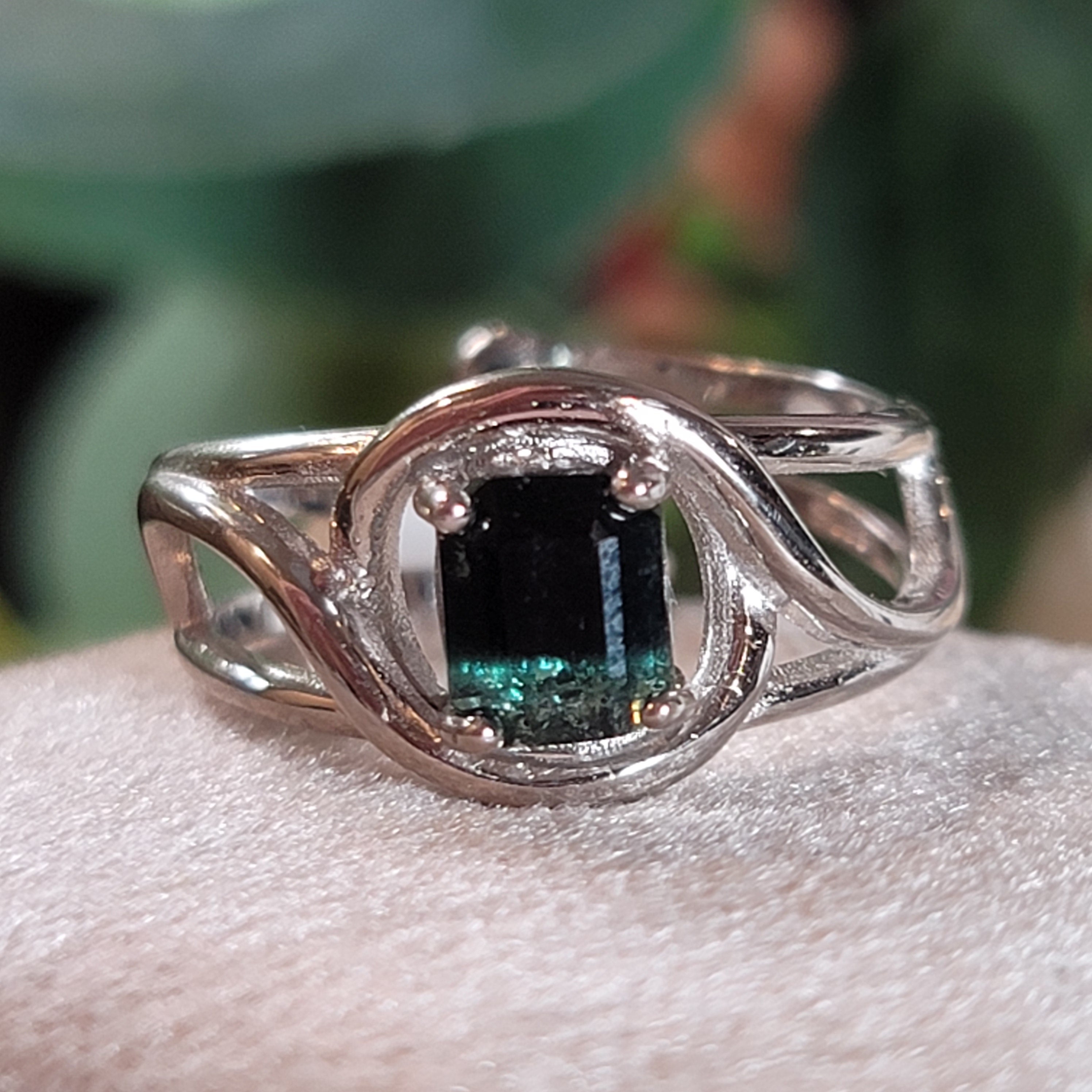 Tourmaline Finger Cuff Adjustable Ring .925 Silver for Awareness, Communication and Meditation