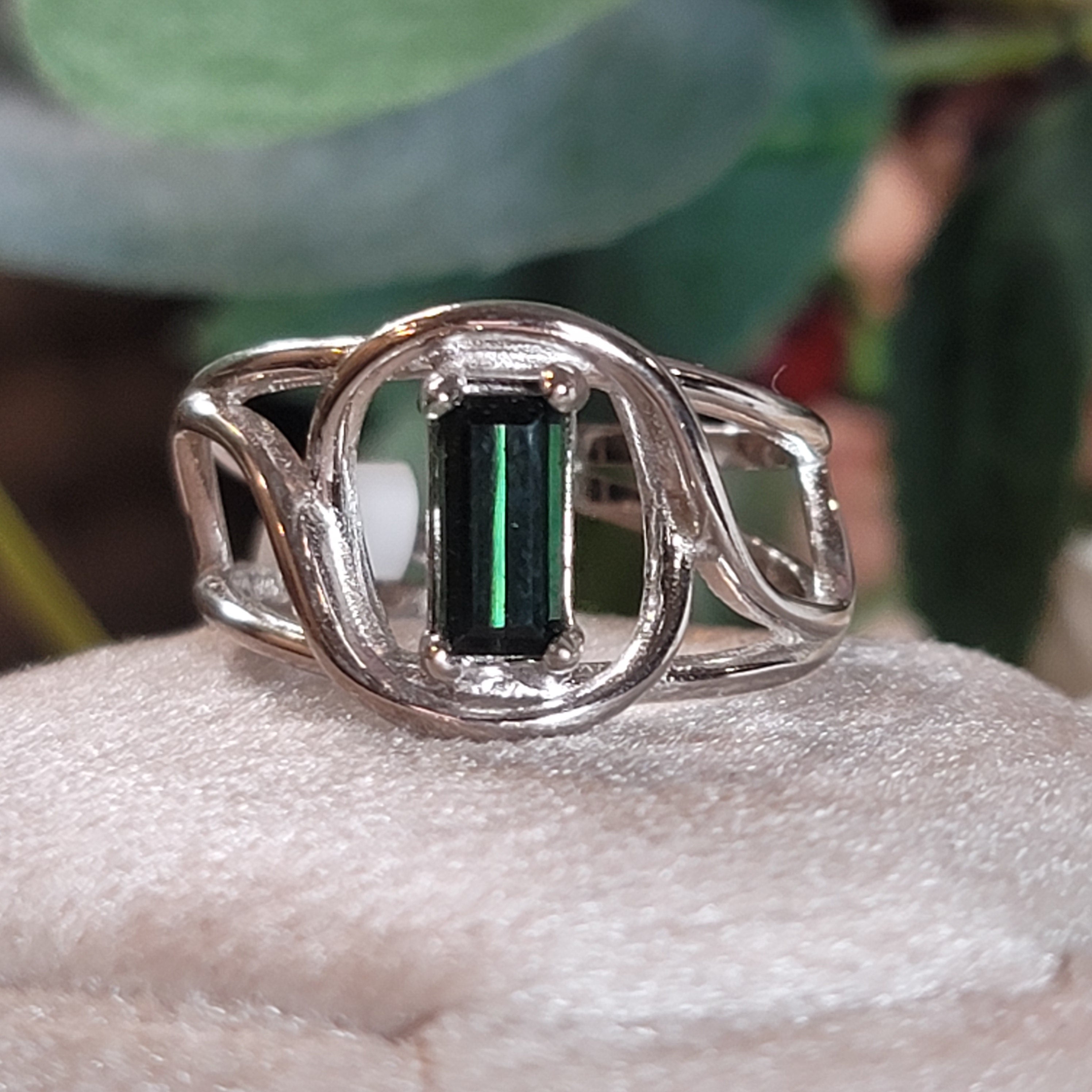 Tourmaline Finger Cuff Adjustable Ring .925 Silver for Awareness, Communication and Meditation