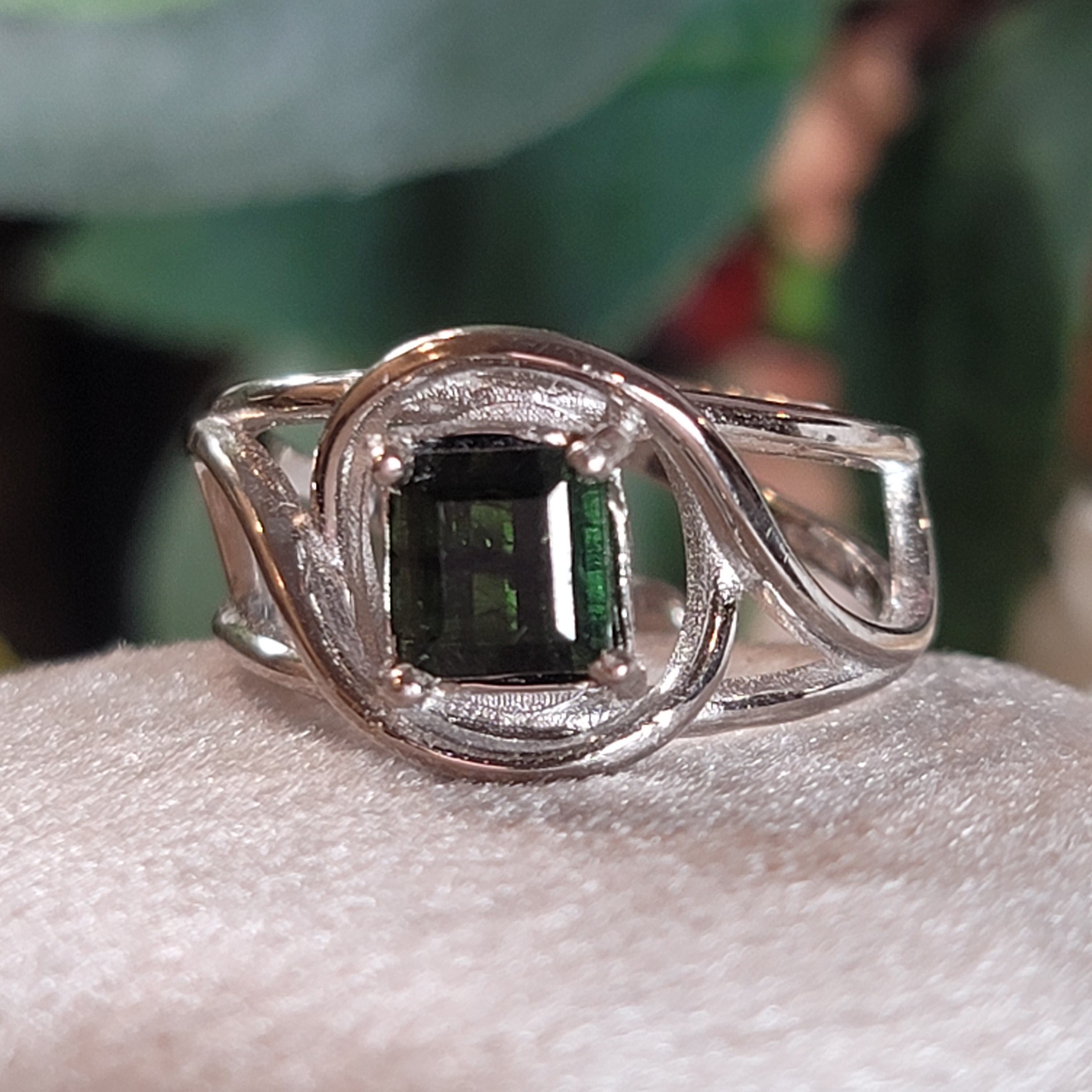 Tourmaline Finger Cuff Adjustable Ring .925 Silver for Awareness, Communication and Meditation