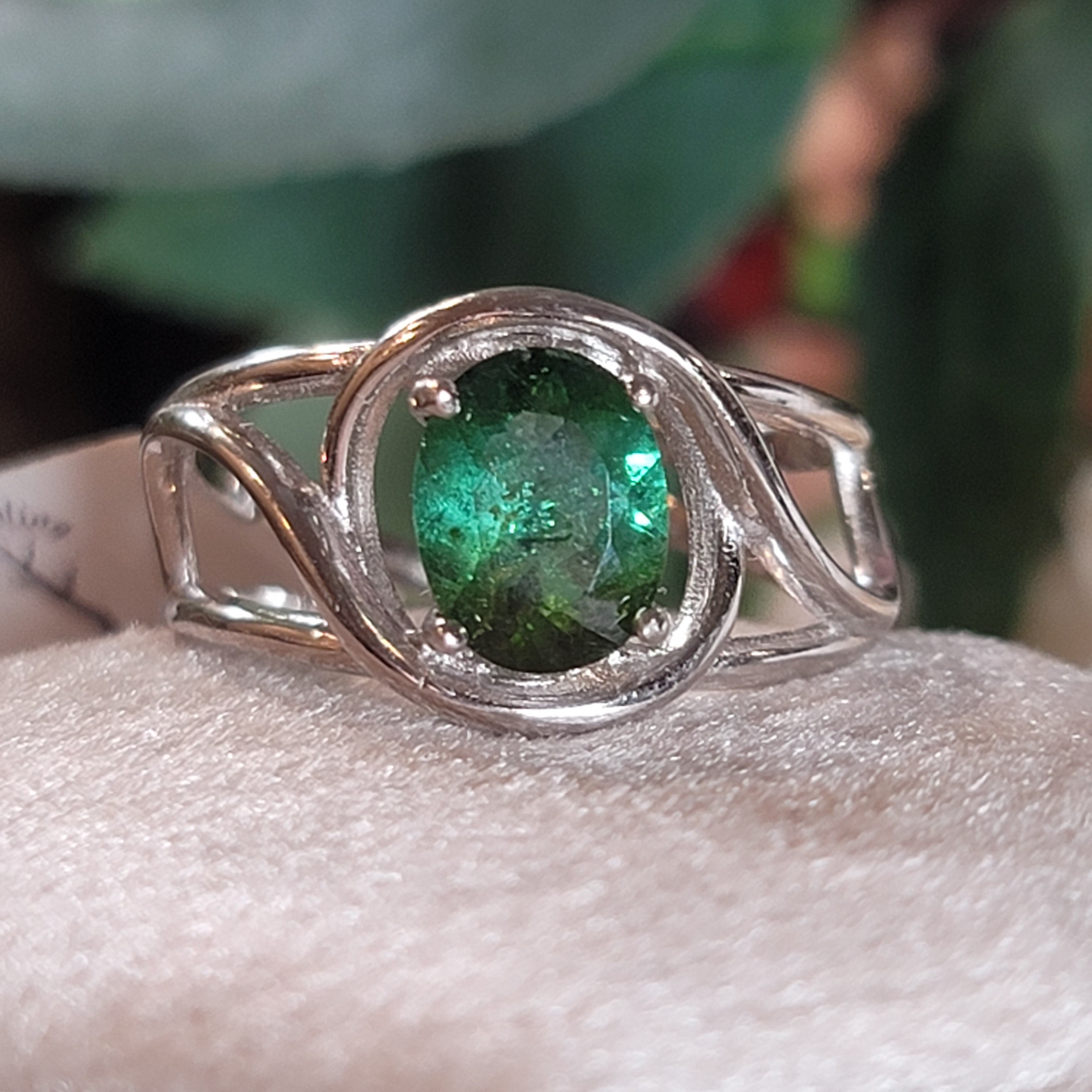 Tourmaline Finger Cuff Adjustable Ring .925 Silver for Awareness, Communication and Meditation