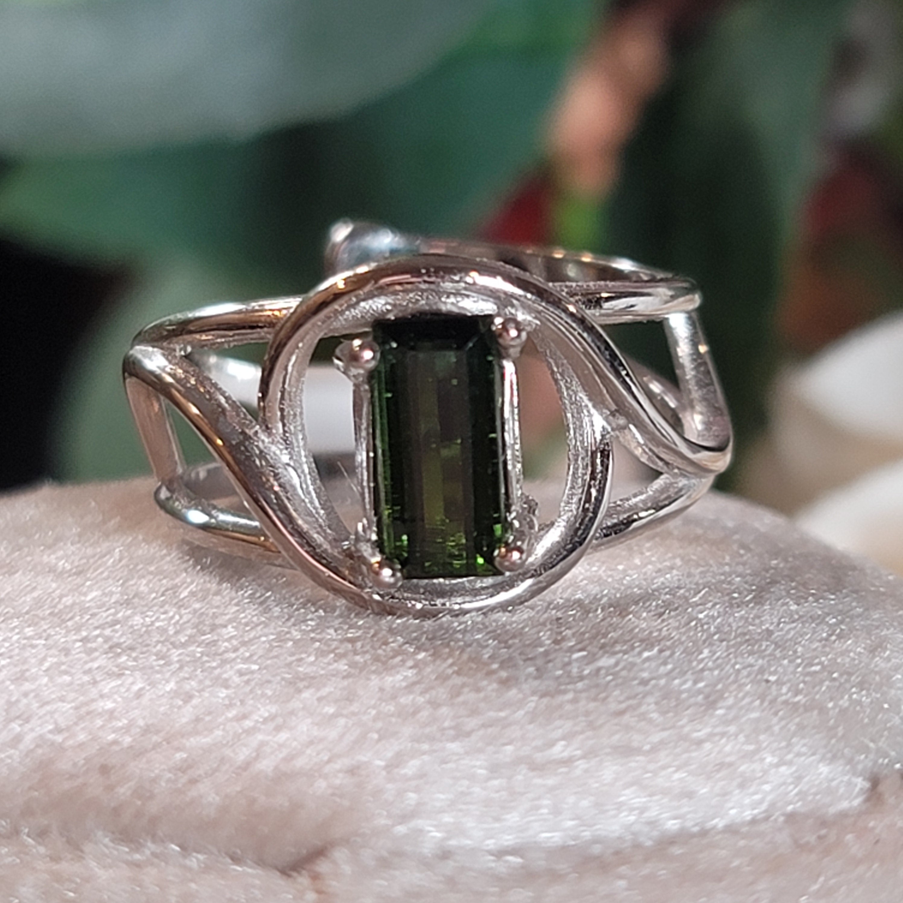 Tourmaline Finger Cuff Adjustable Ring .925 Silver for Awareness, Communication and Meditation