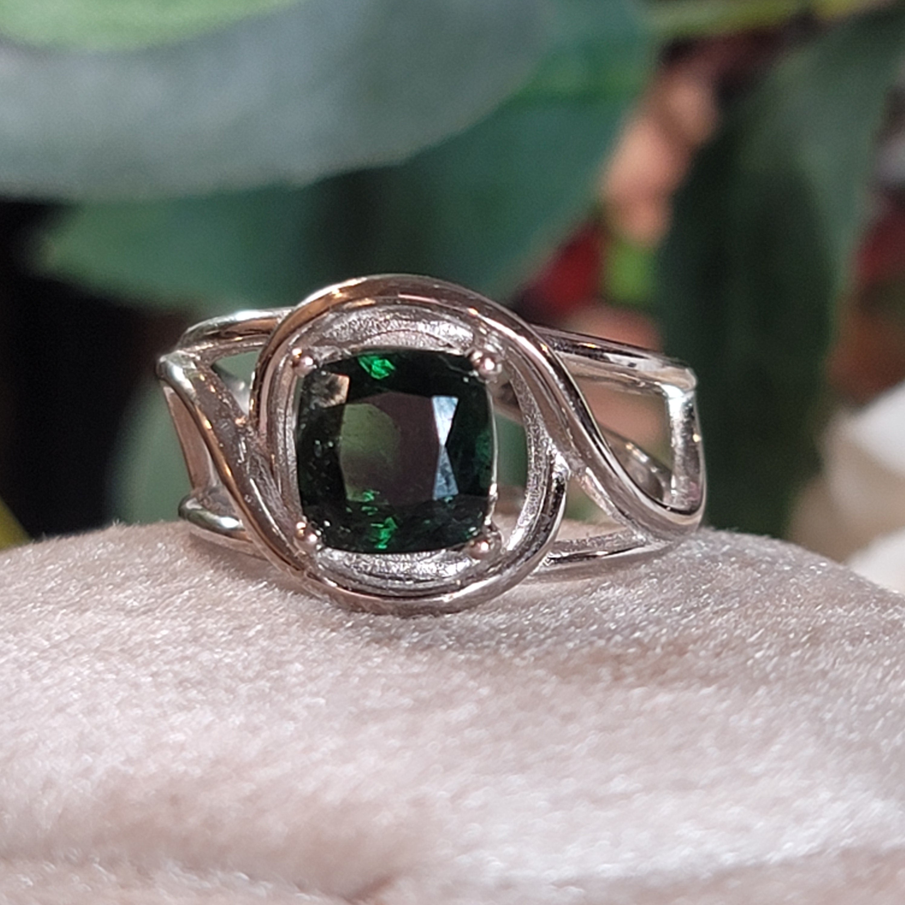 Tourmaline Finger Cuff Adjustable Ring .925 Silver for Awareness, Communication and Meditation