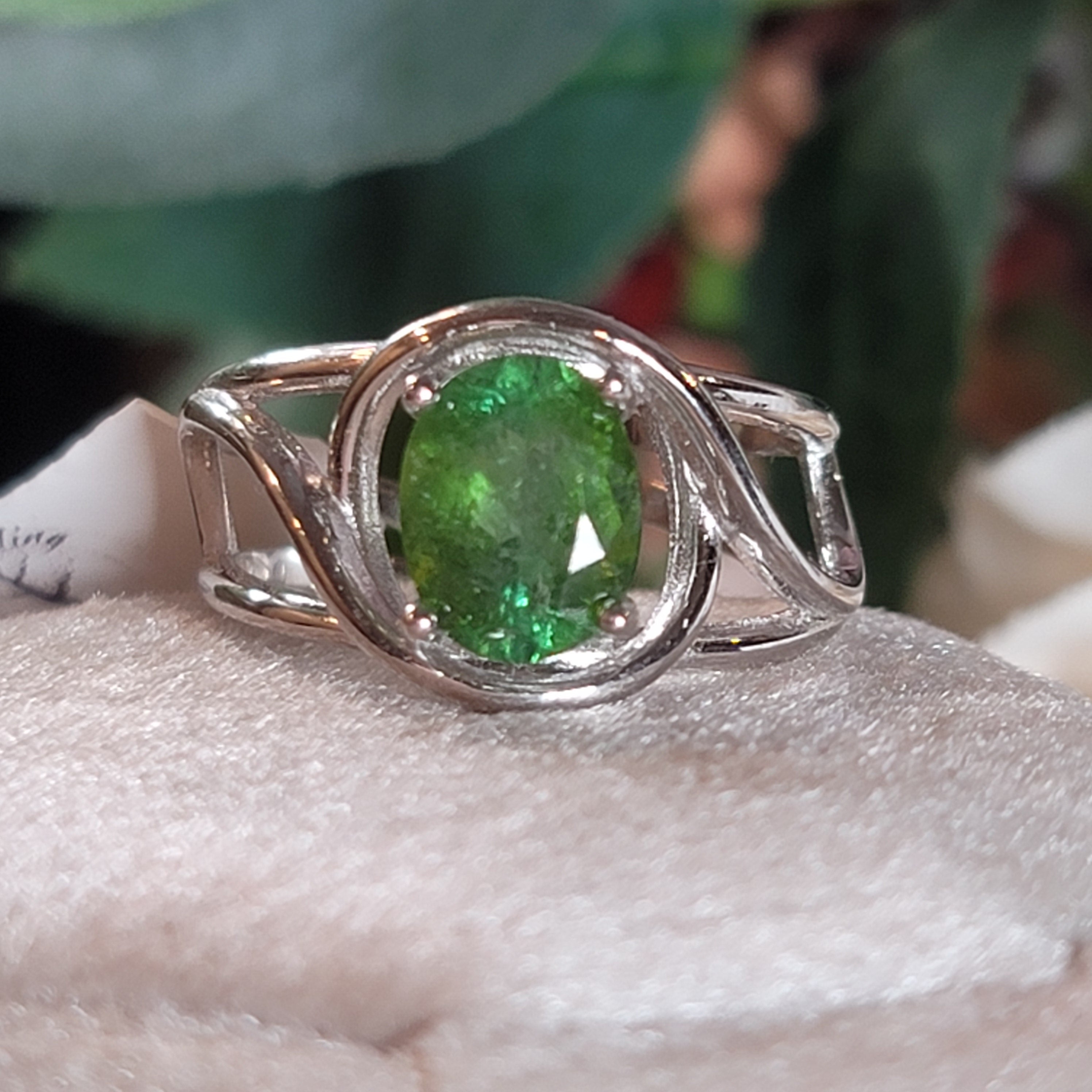 Tourmaline Finger Cuff Adjustable Ring .925 Silver for Awareness, Communication and Meditation