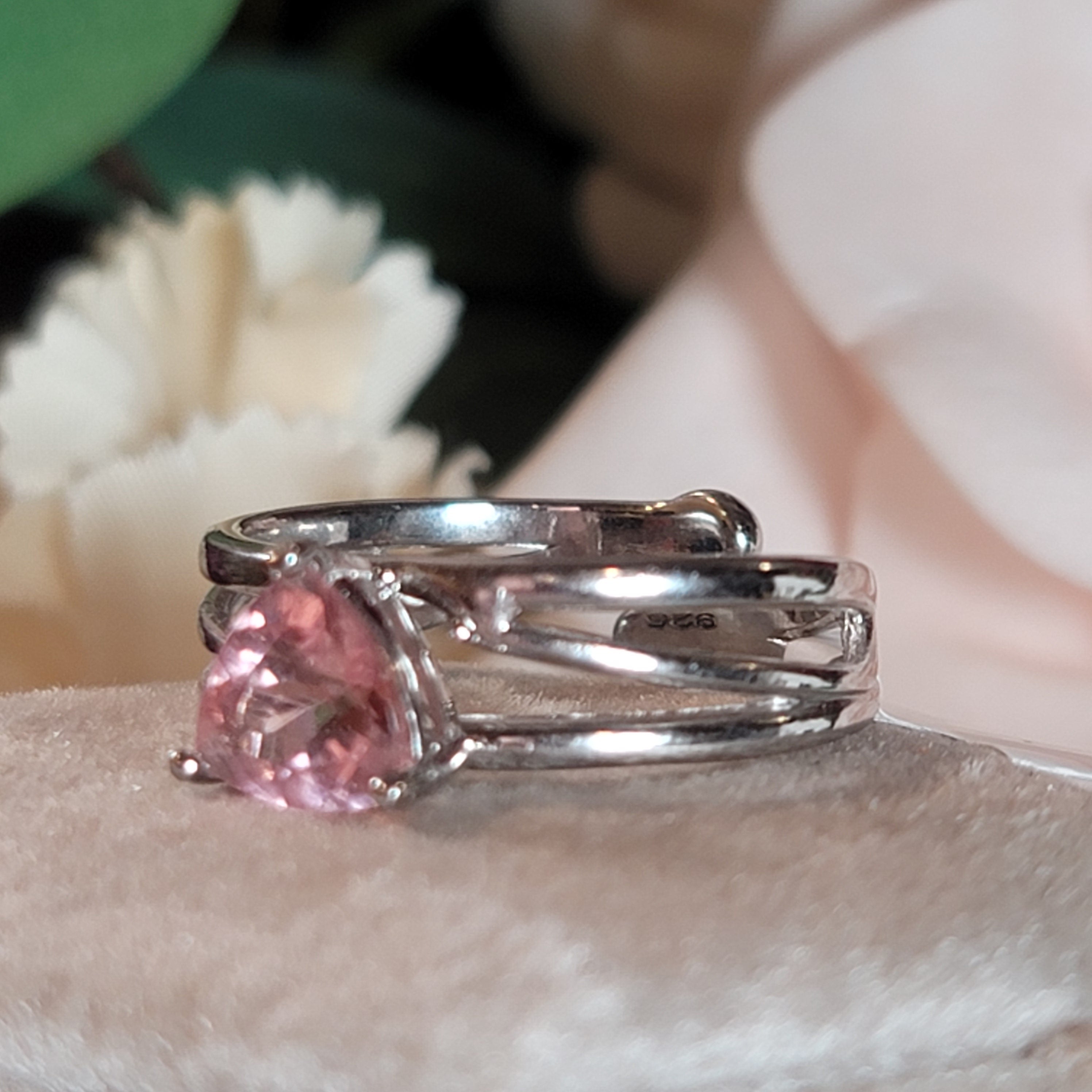 Pink Tourmaline Finger Cuff Adjustable Ring .925 Silver for Joy, Kindness and Love