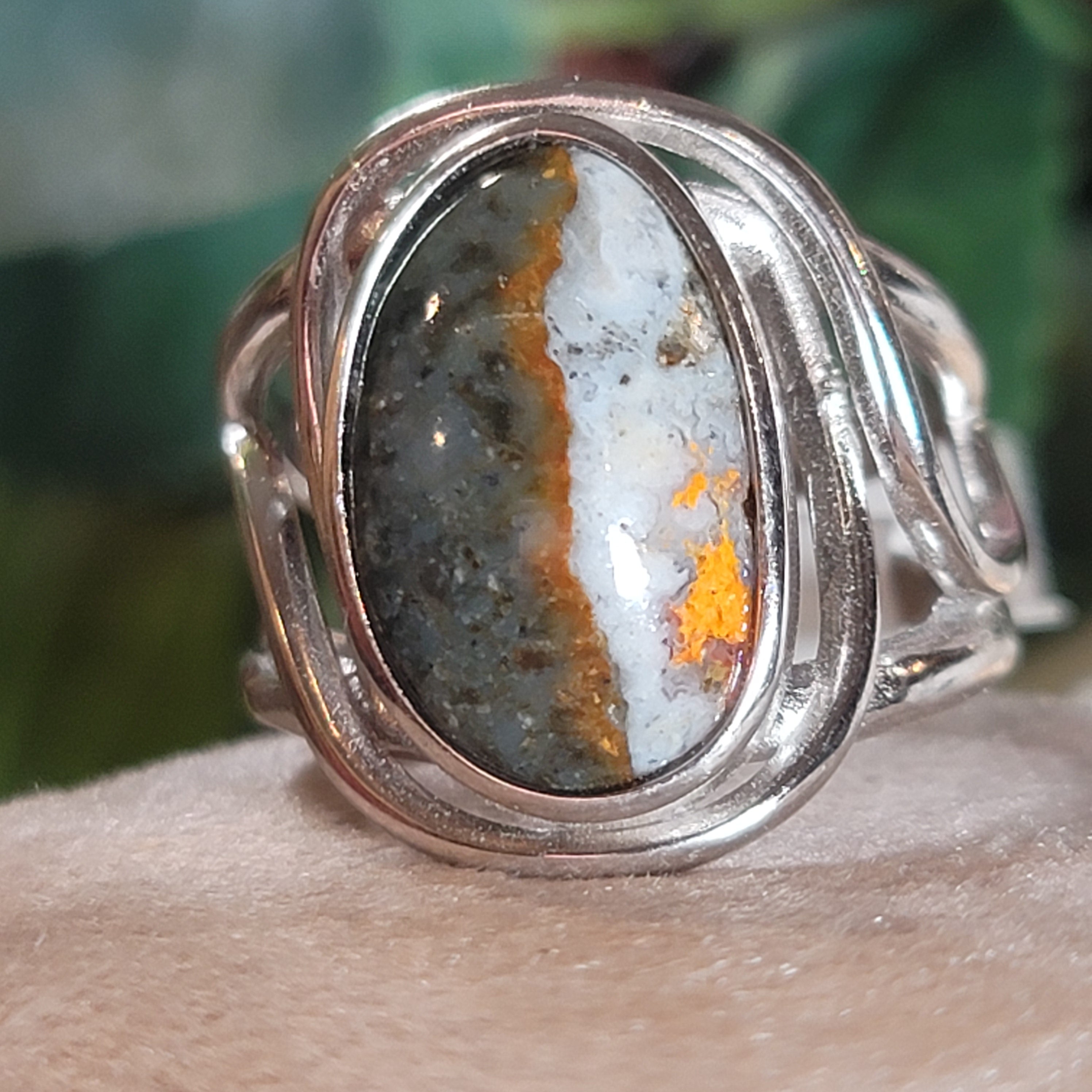 Magma Chalcedony Adjustable Cuff Ring .925 Silver for Promoting Creativity