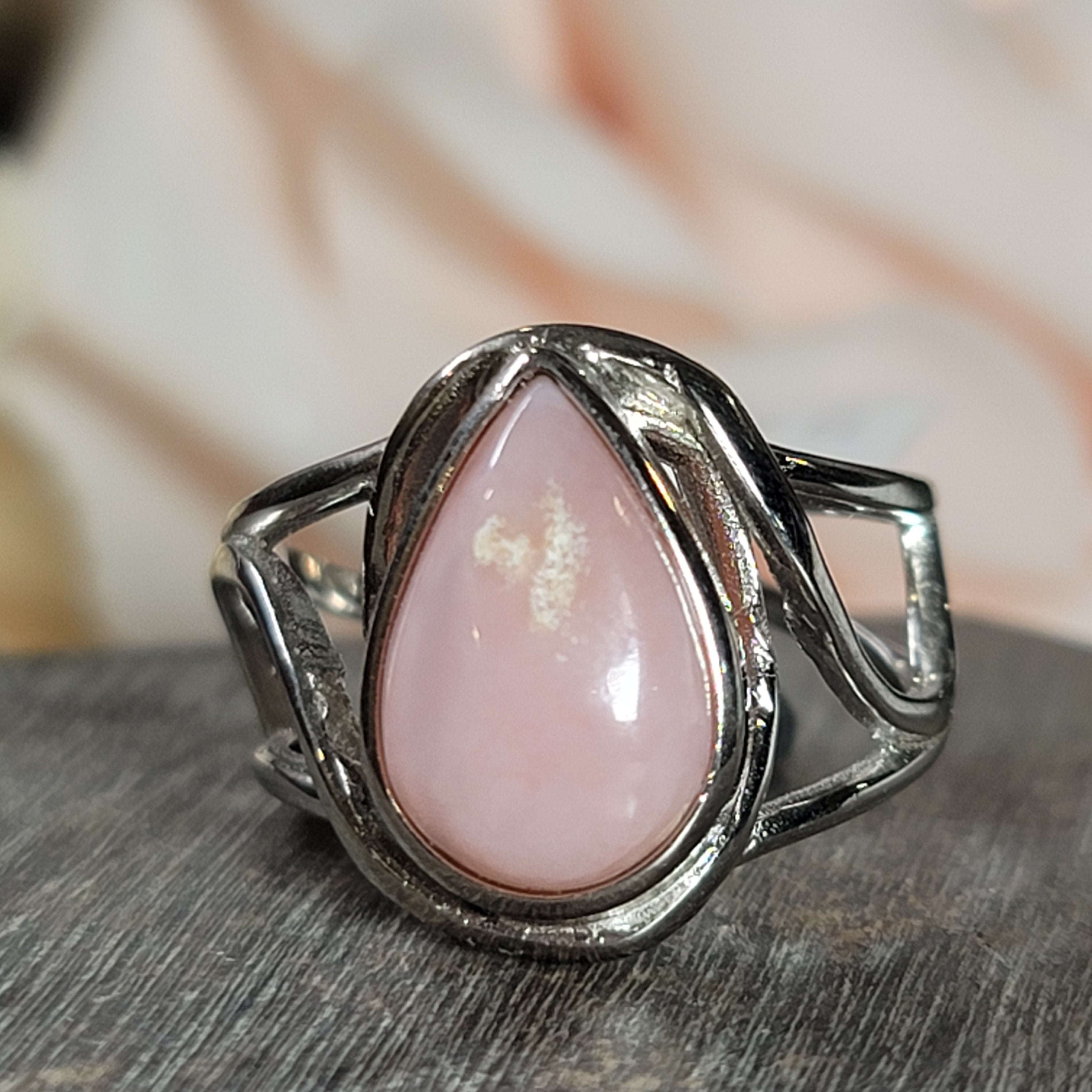 Peruvian Pink Opal Cuff Ring .925 Silver for Love, Romance and Peace