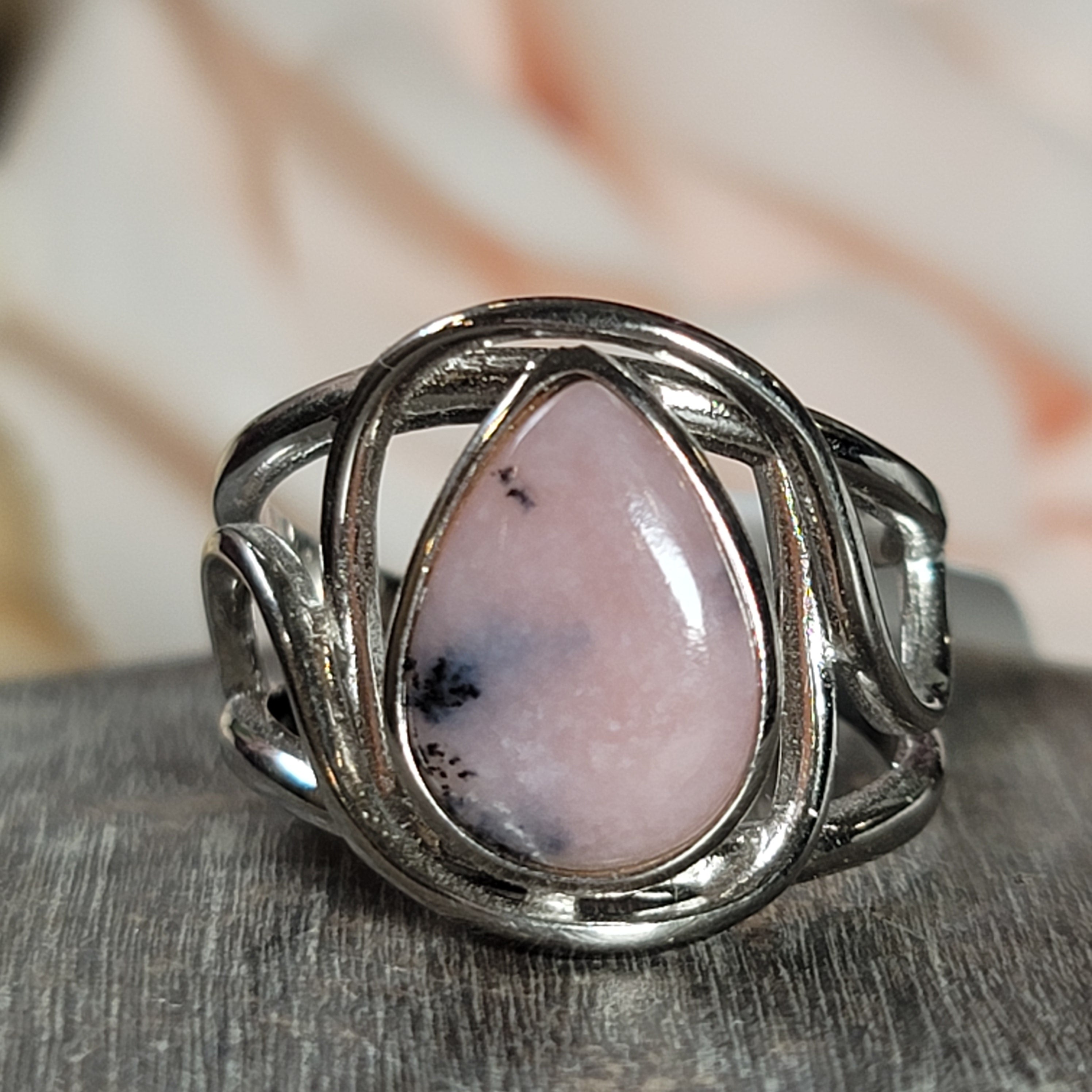 Peruvian Pink Opal Cuff Ring .925 Silver for Love, Romance and Peace