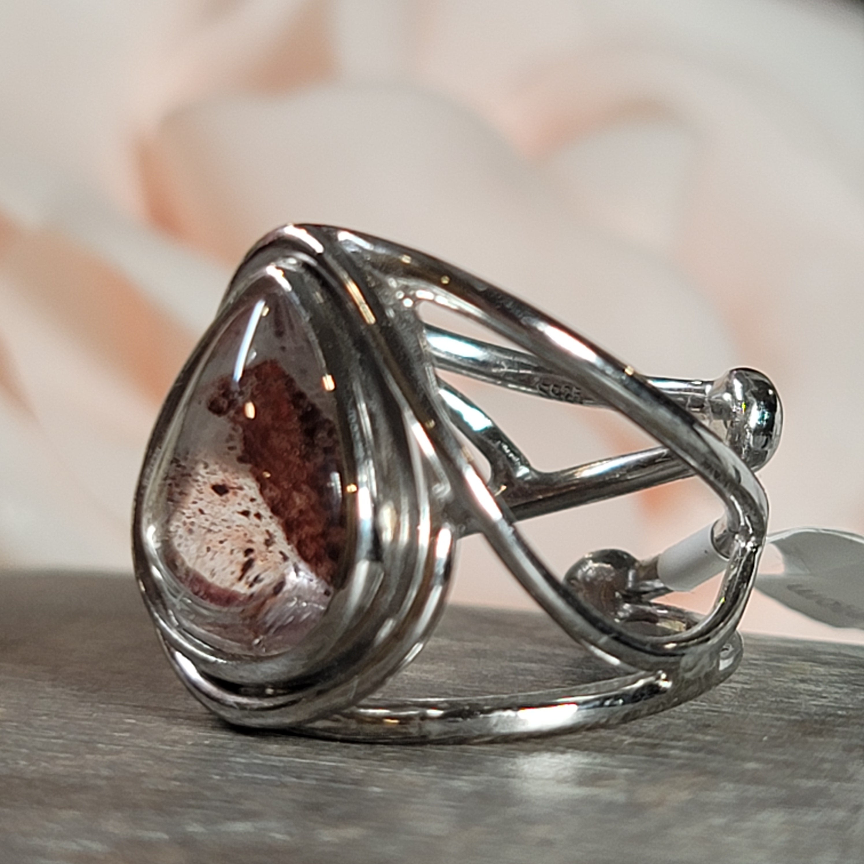 Lepidocrocite Phantom in Quartz Finger Cuff Adjustable Ring .925 Silver for Harmonizing Relationships and Emotional Healing