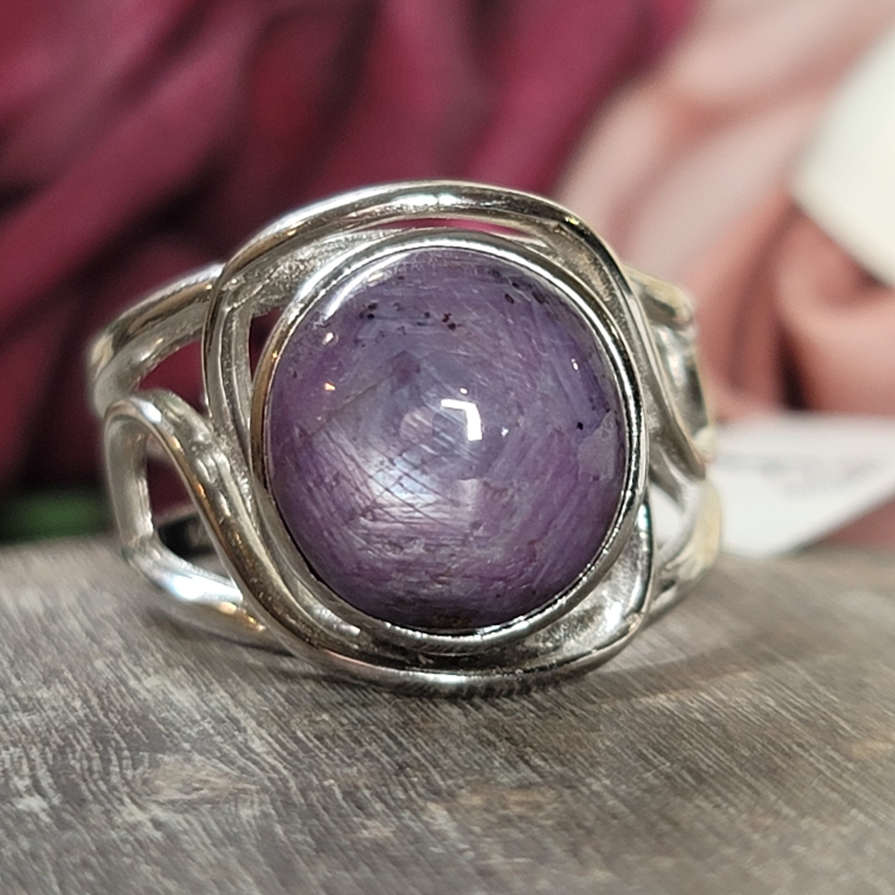 Star Ruby Adjustable Cuff Ring .925 Silver for Confidence, Empowerment, Passion and Success