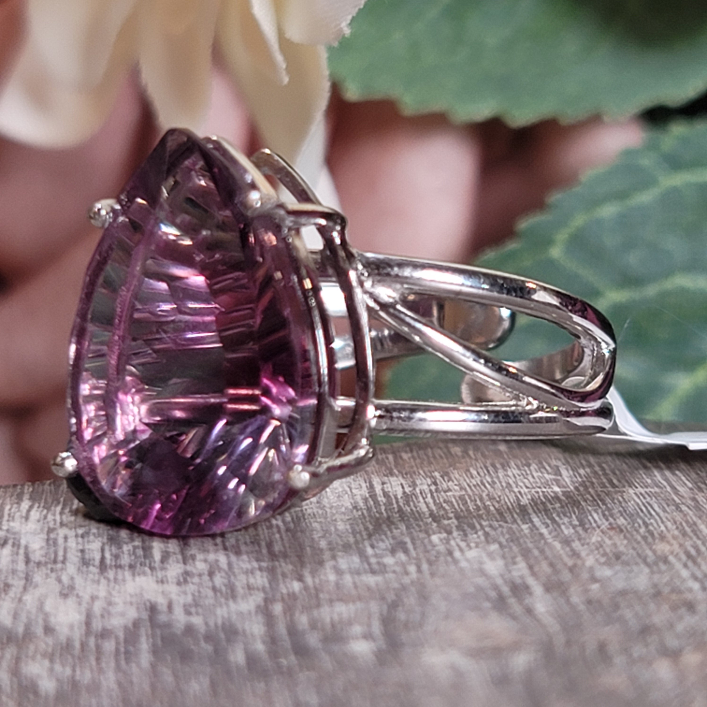 Rainbow Fluorite Cuff Ring .925 Silver for Clearing Energy Fields and Focusing on your Goals