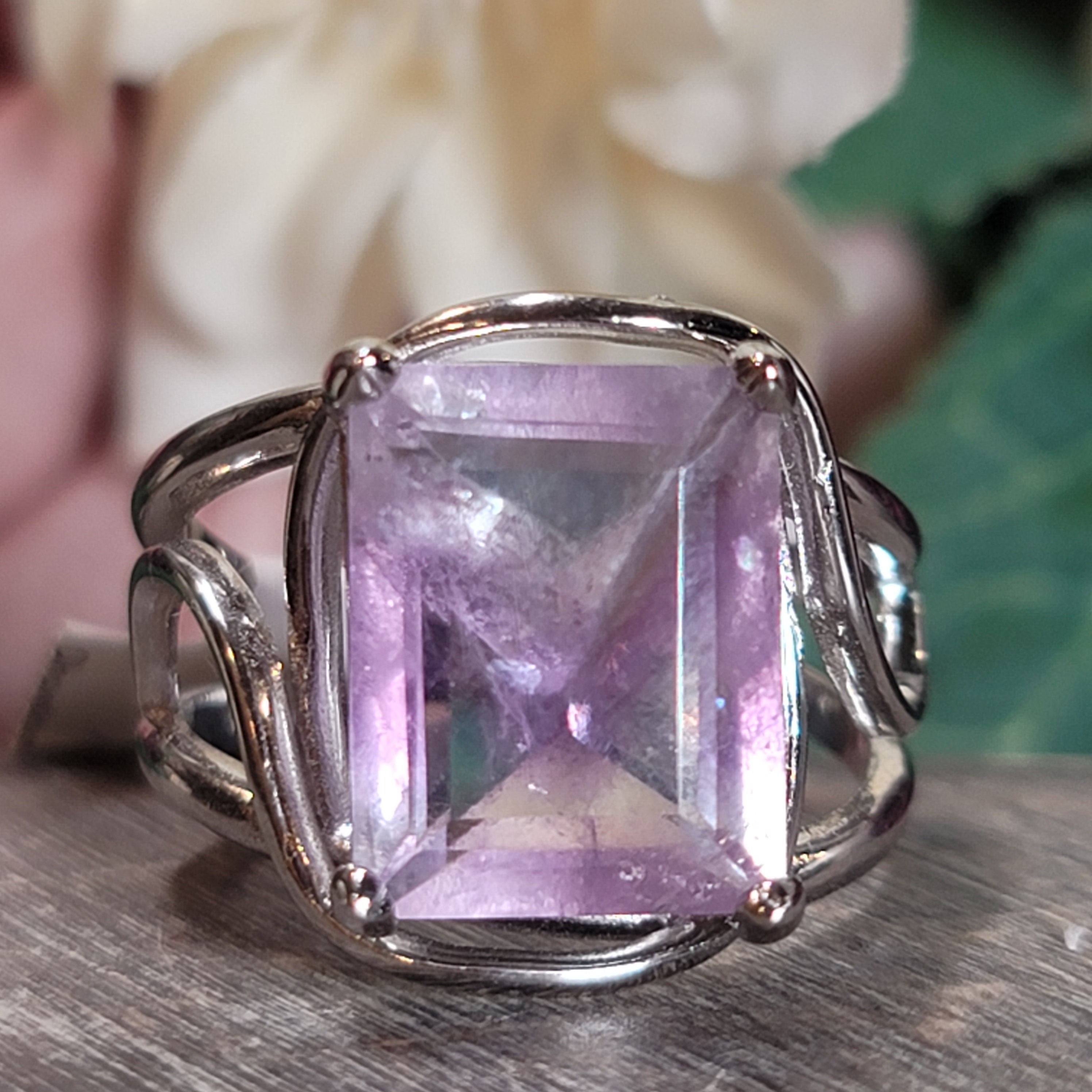 Phantom Amethyst Cuff Ring .925 Silver for Enhancing Intuition & Connection with Divine