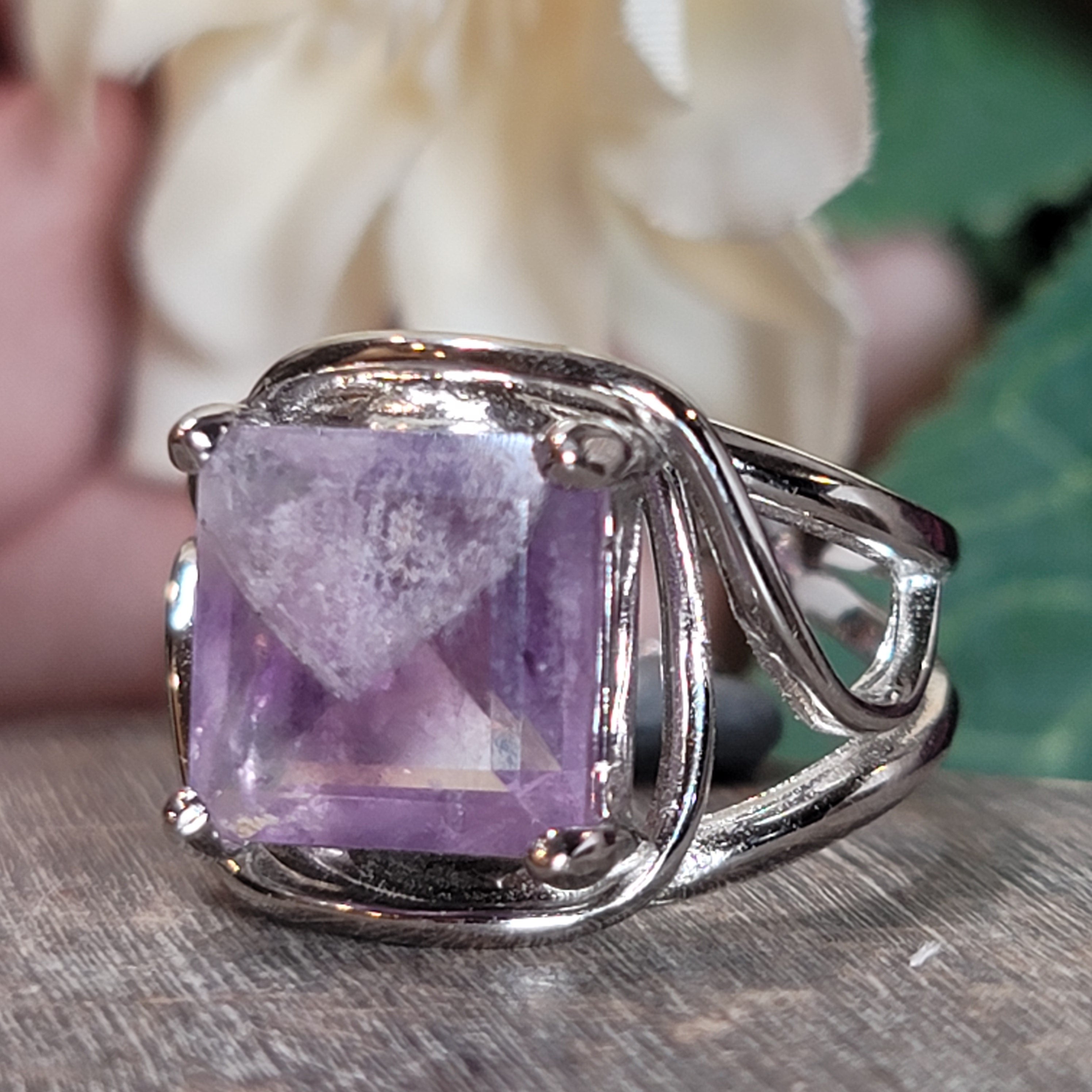 Phantom Amethyst Cuff Ring .925 Silver for Enhancing Intuition & Connection with Divine