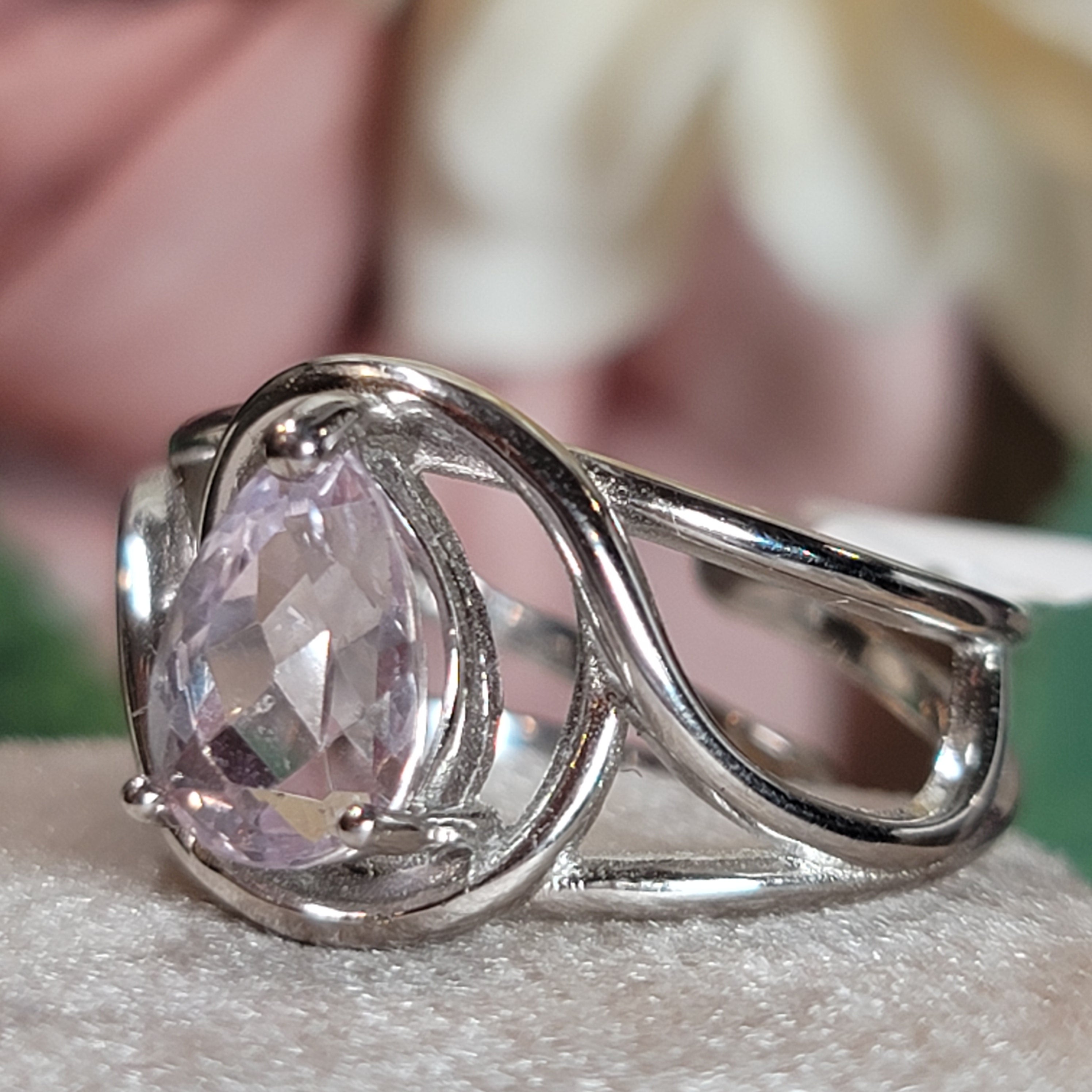 Kunzite Finger Cuff Adjustable Ring .925 Silver for Emotional Healing, Joy and Love