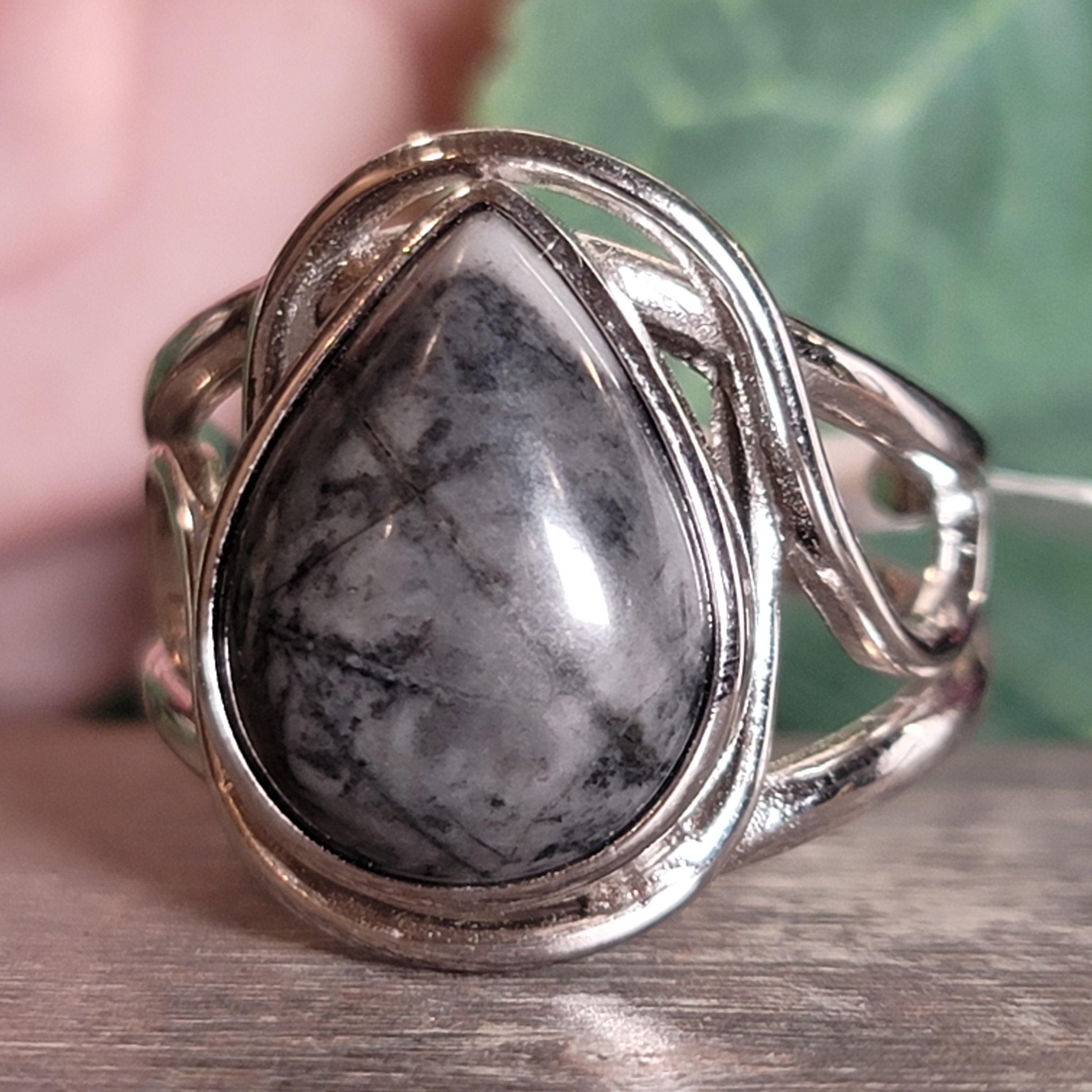 Spiderweb Jasper Cuff Ring .925 Silver  for Compassion, Healing and Protection