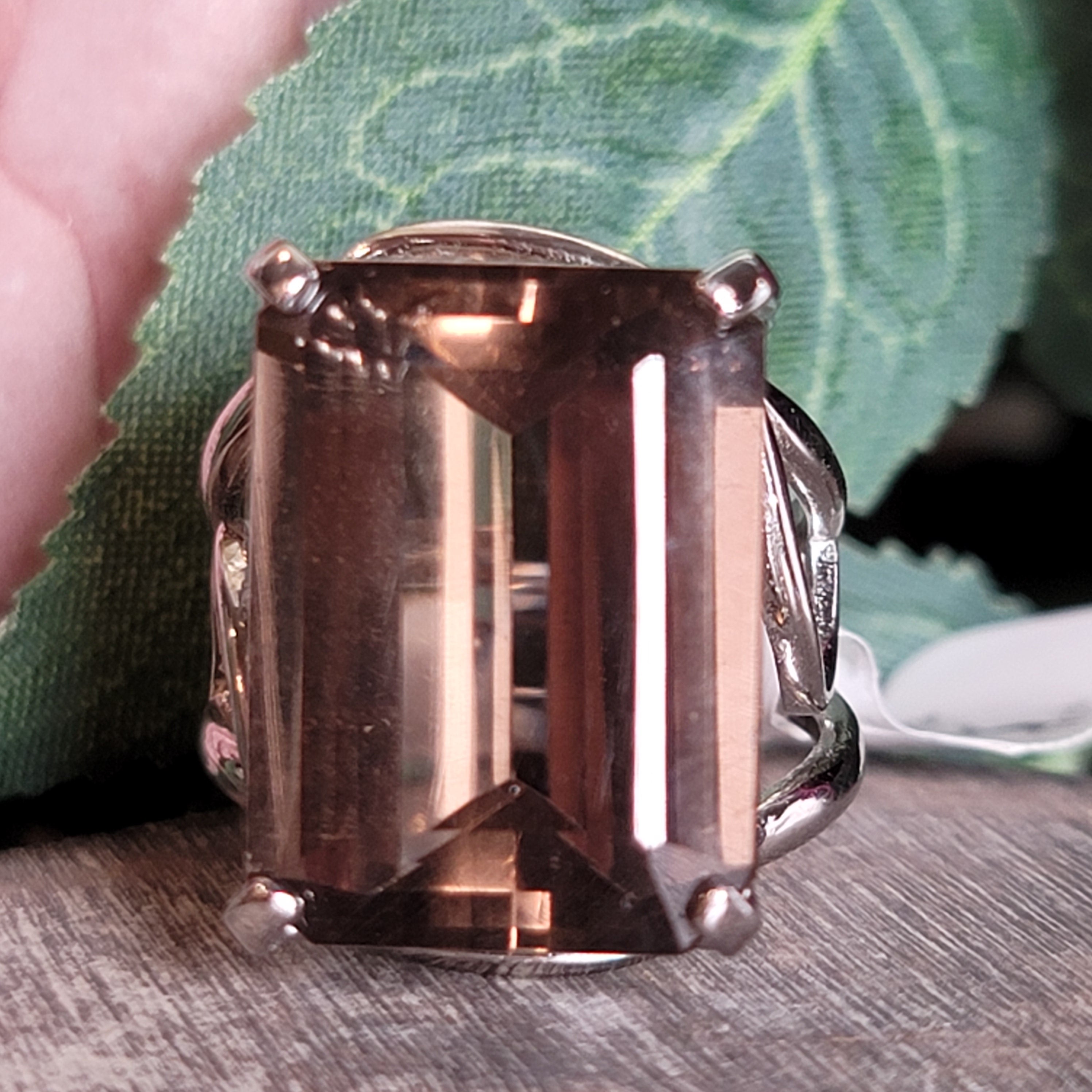 Smoky Quartz Finger Cuff Adjustable Ring .925 Silver for Energetic Cleansing, Manifestation and Protection