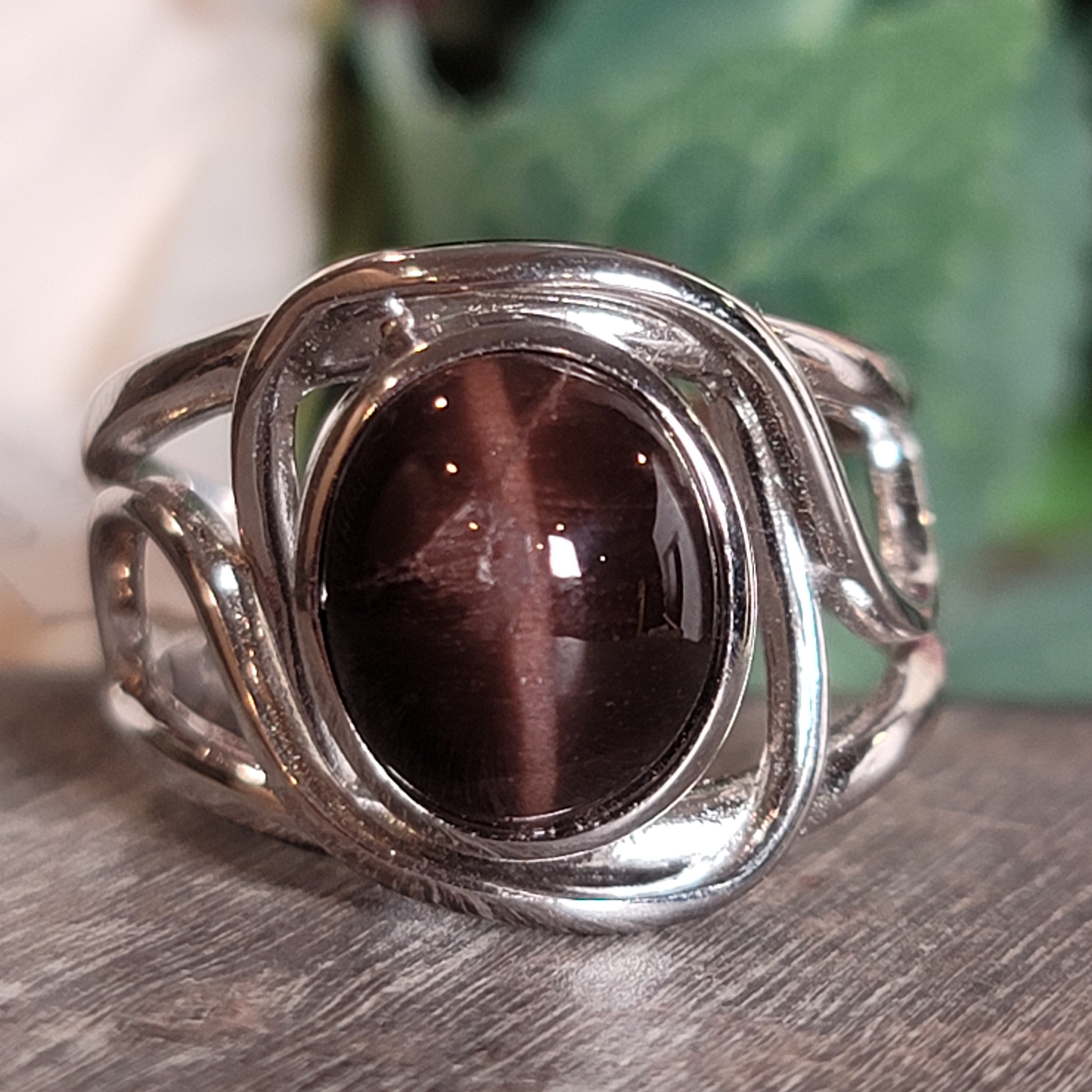 Cat's Eye Scapolite Cuff Ring .925 Silver for Manifesting and Protection