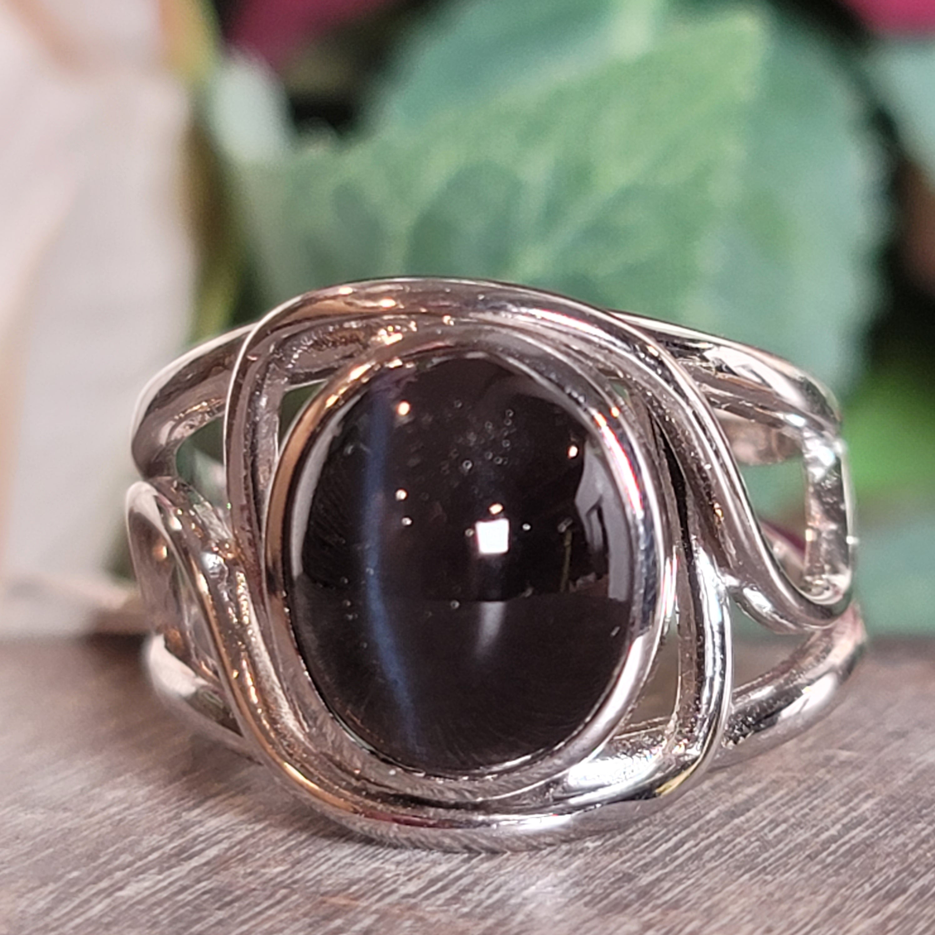 Cat's Eye Scapolite Cuff Ring .925 Silver for Manifesting and Protection