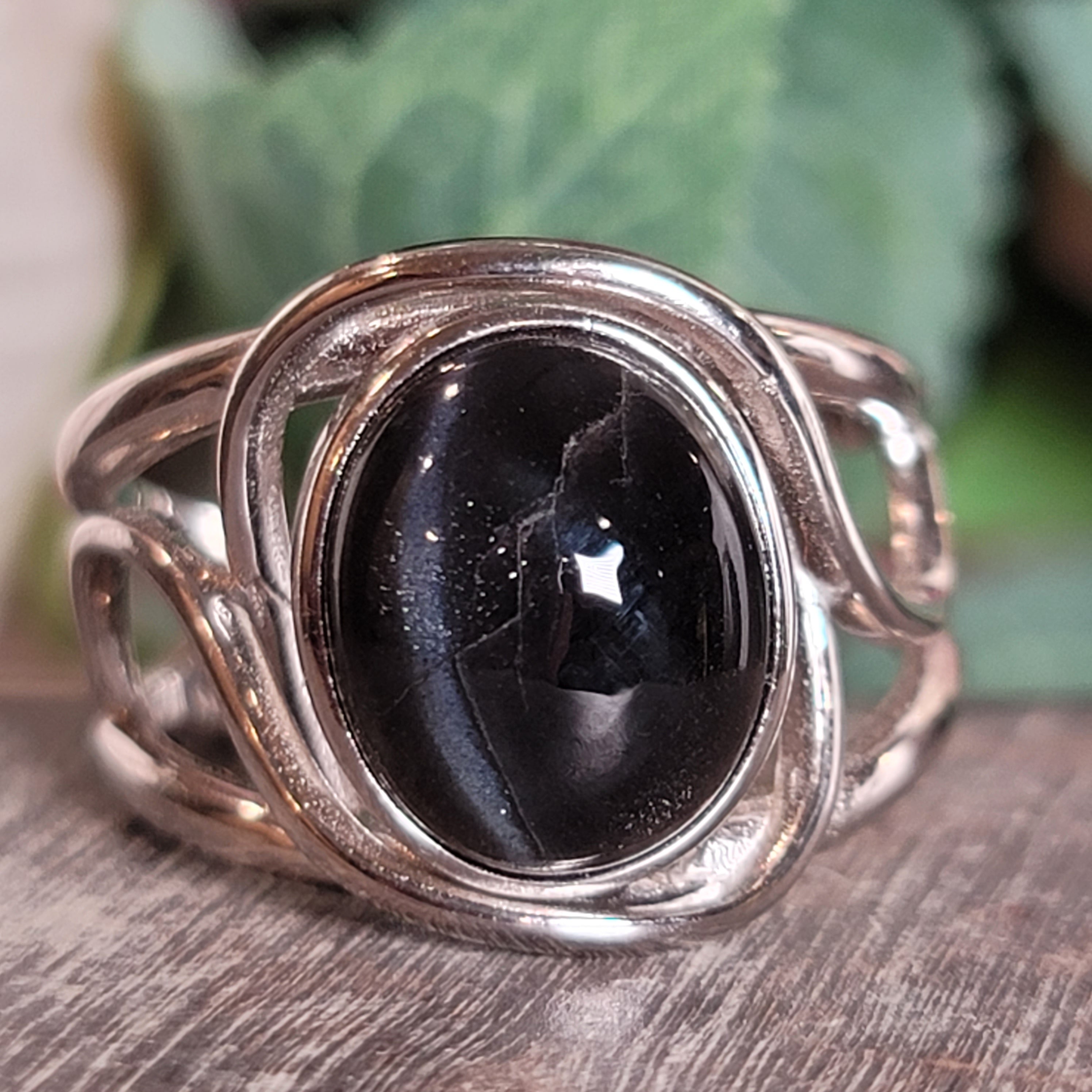 Cat's Eye Scapolite Cuff Ring .925 Silver for Manifesting and Protection