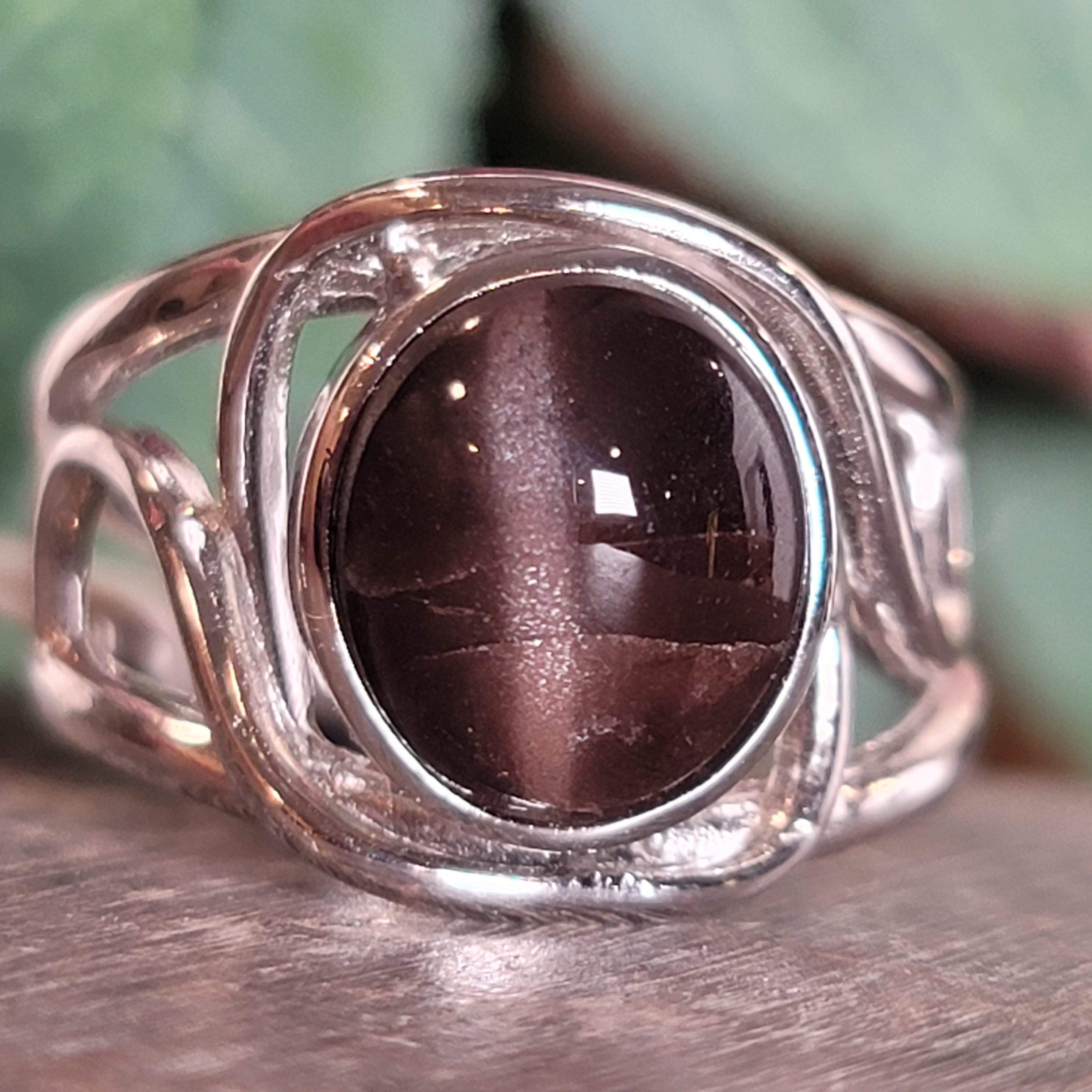 Cat's Eye Scapolite Cuff Ring .925 Silver for Manifesting and Protection