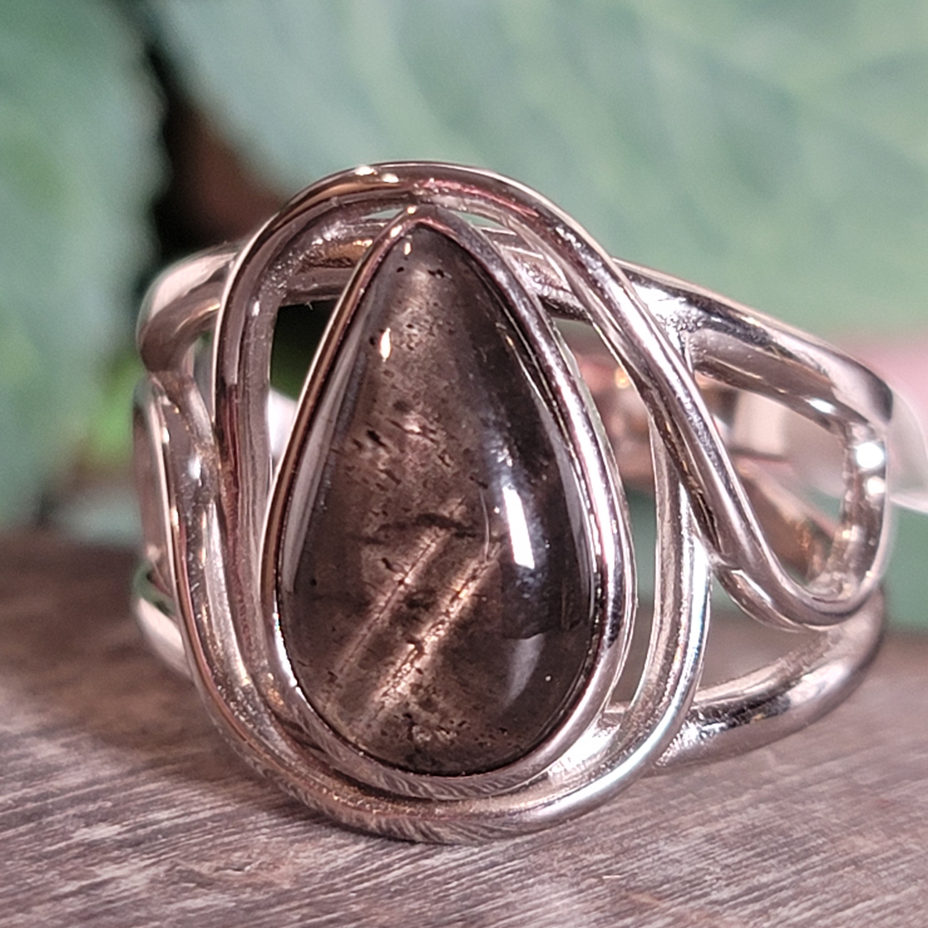 Cat's Eye Scapolite Cuff Ring .925 Silver for Manifesting and Protection