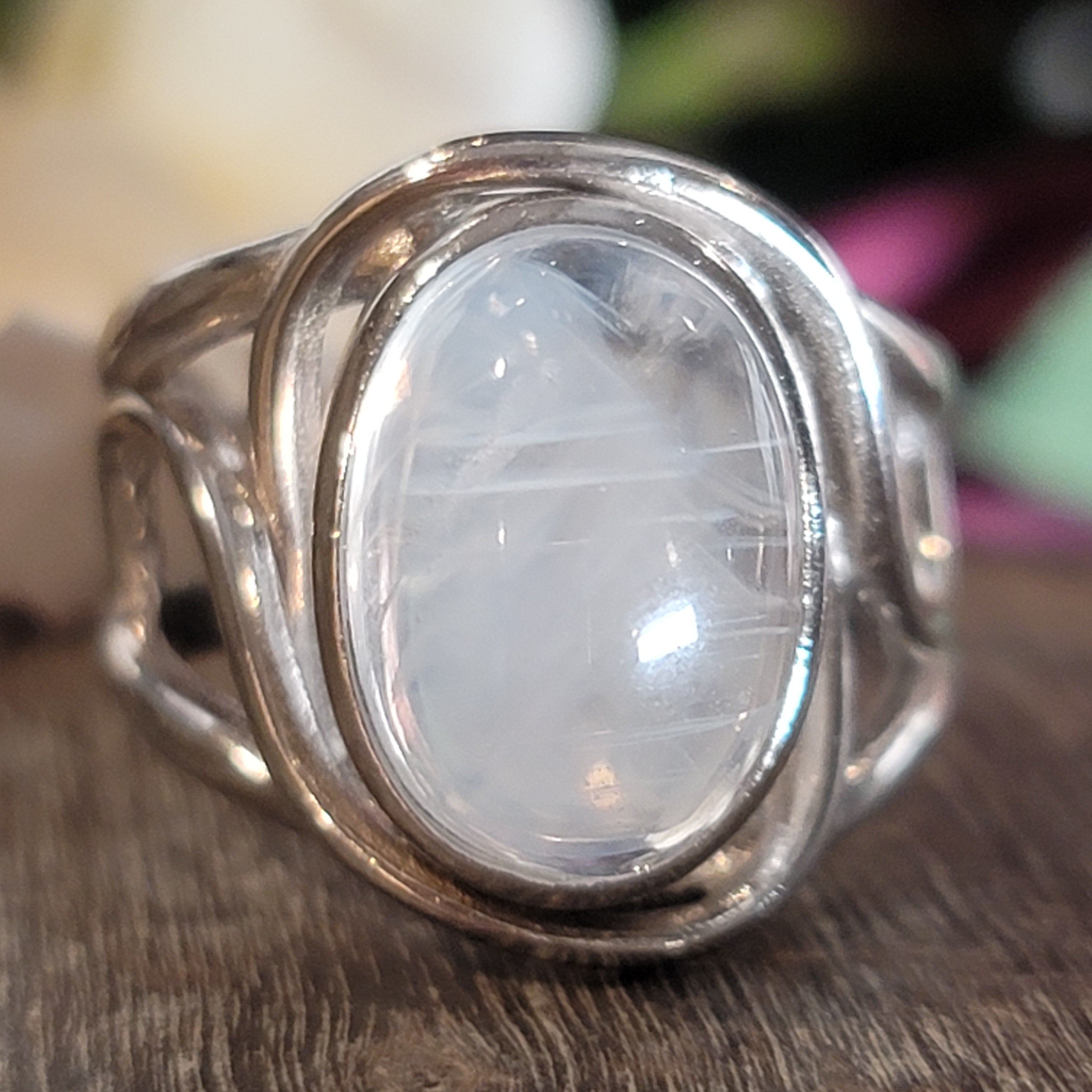 Blue Smoke Lemurian Quartz Cuff Ring .925 Silver for Ascension, Connection with Guides and Meditation