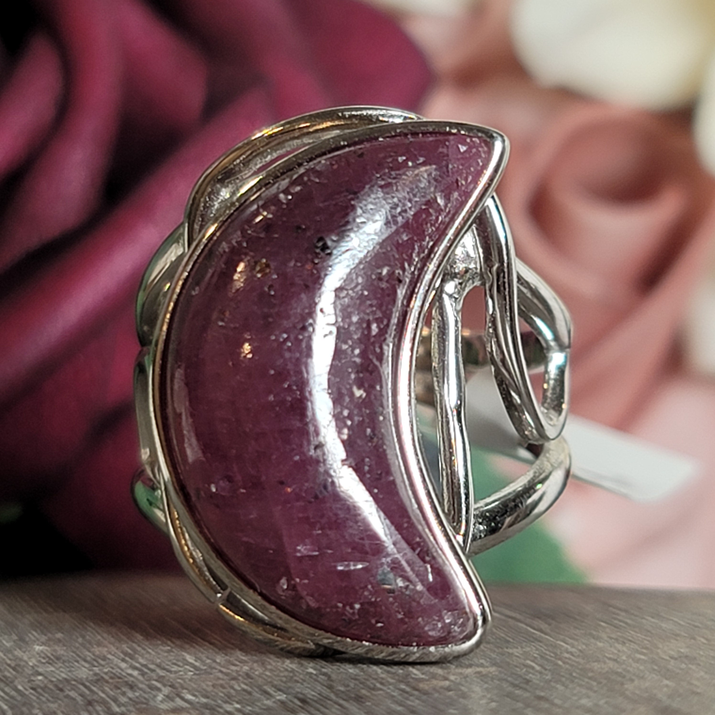 Red Aventurine Moon Cuff Ring .925 Silver for Focus, Inspiration and Passion