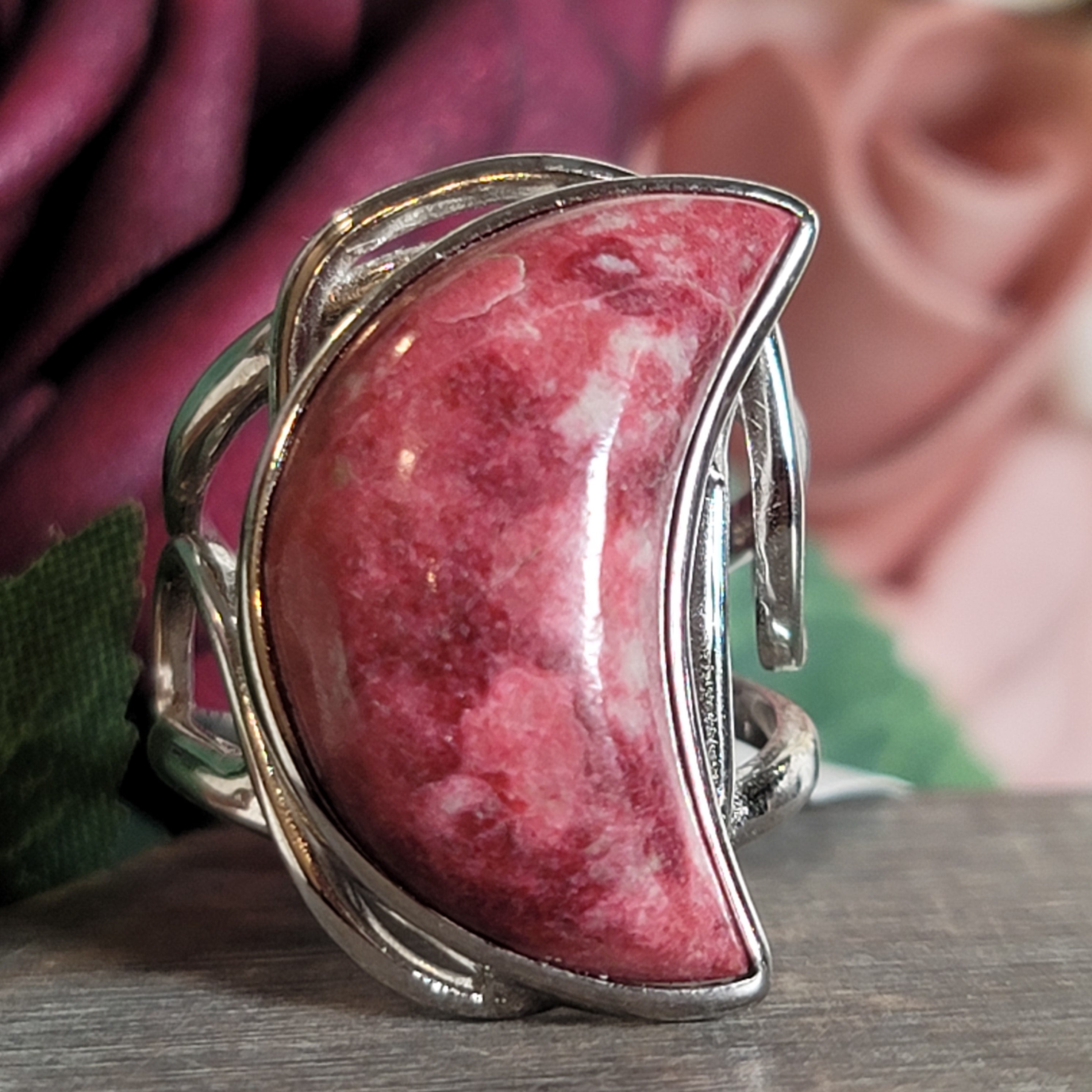 Thulite Moon Cuff Ring .925 Silver for Loving Yourself and Experiencing Pleasure