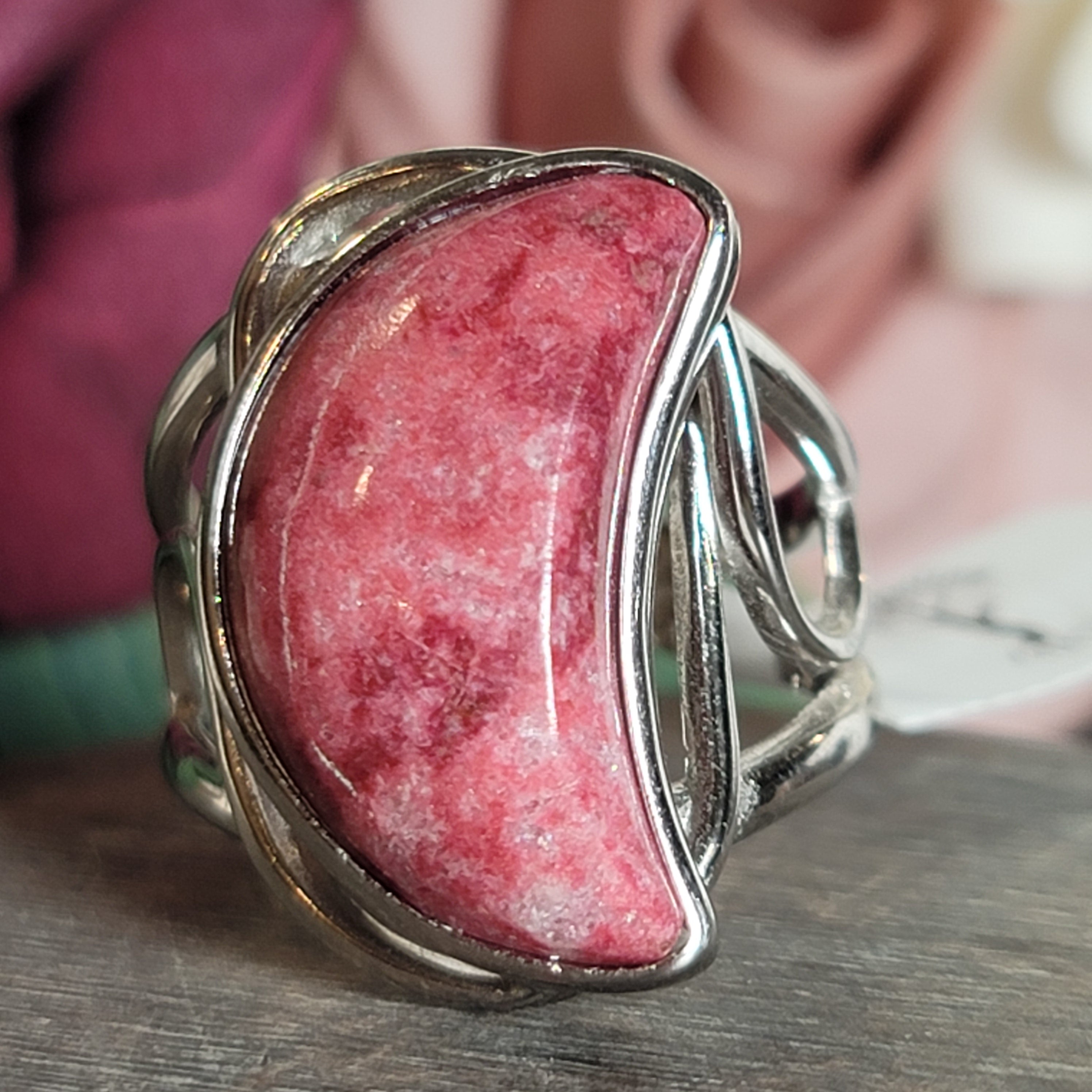 Thulite Moon Cuff Ring .925 Silver for Loving Yourself and Experiencing Pleasure