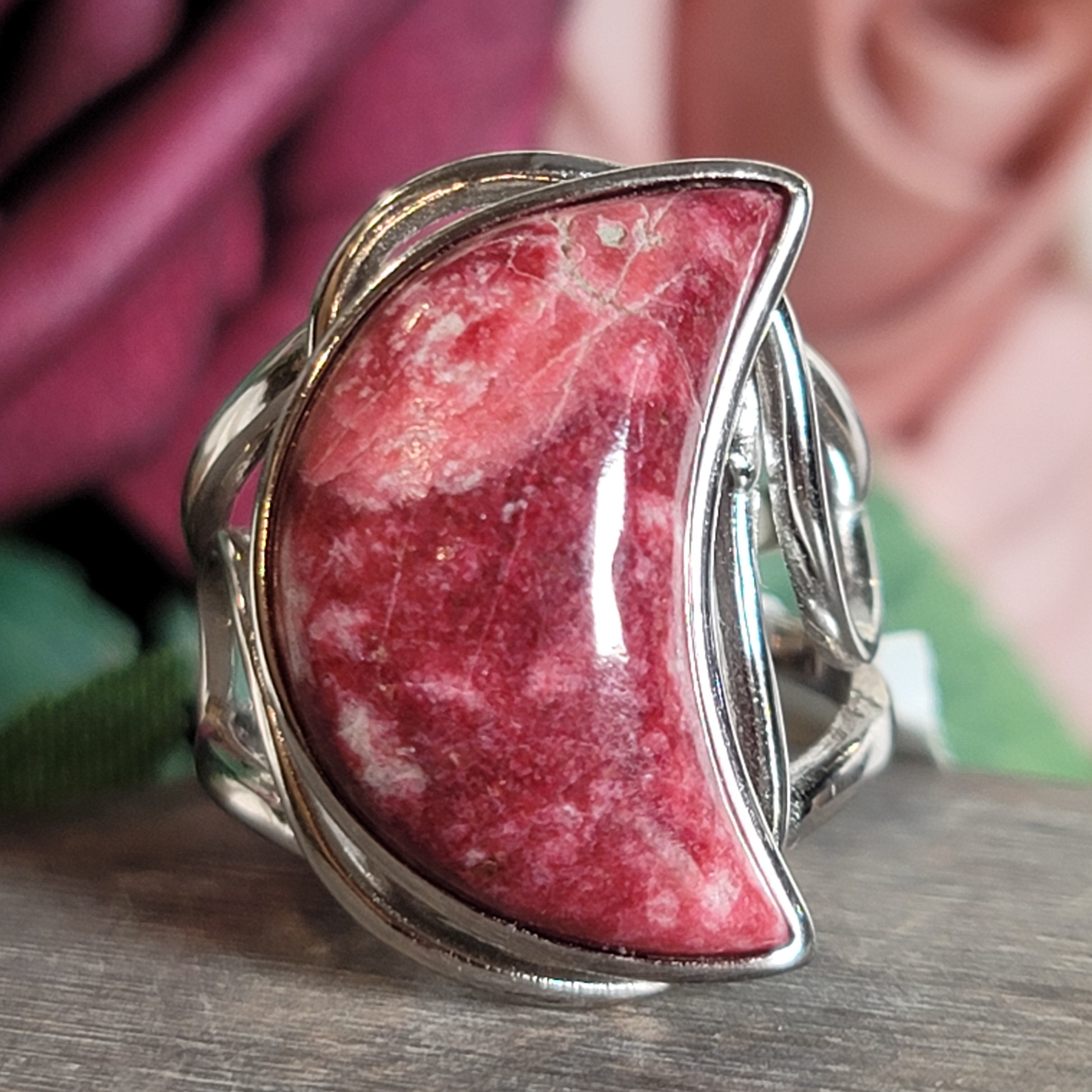 Thulite Moon Cuff Ring .925 Silver for Loving Yourself and Experiencing Pleasure