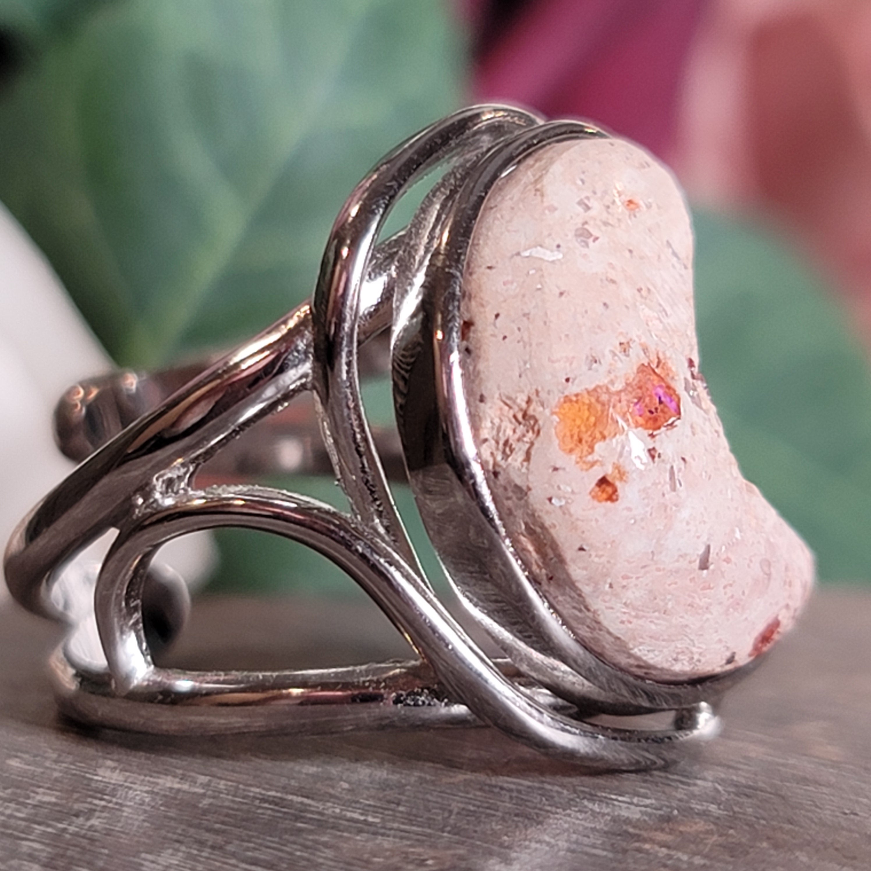 Fire Opal Moon Cuff Ring .925 Silver for Confidence and Increasing Motivation