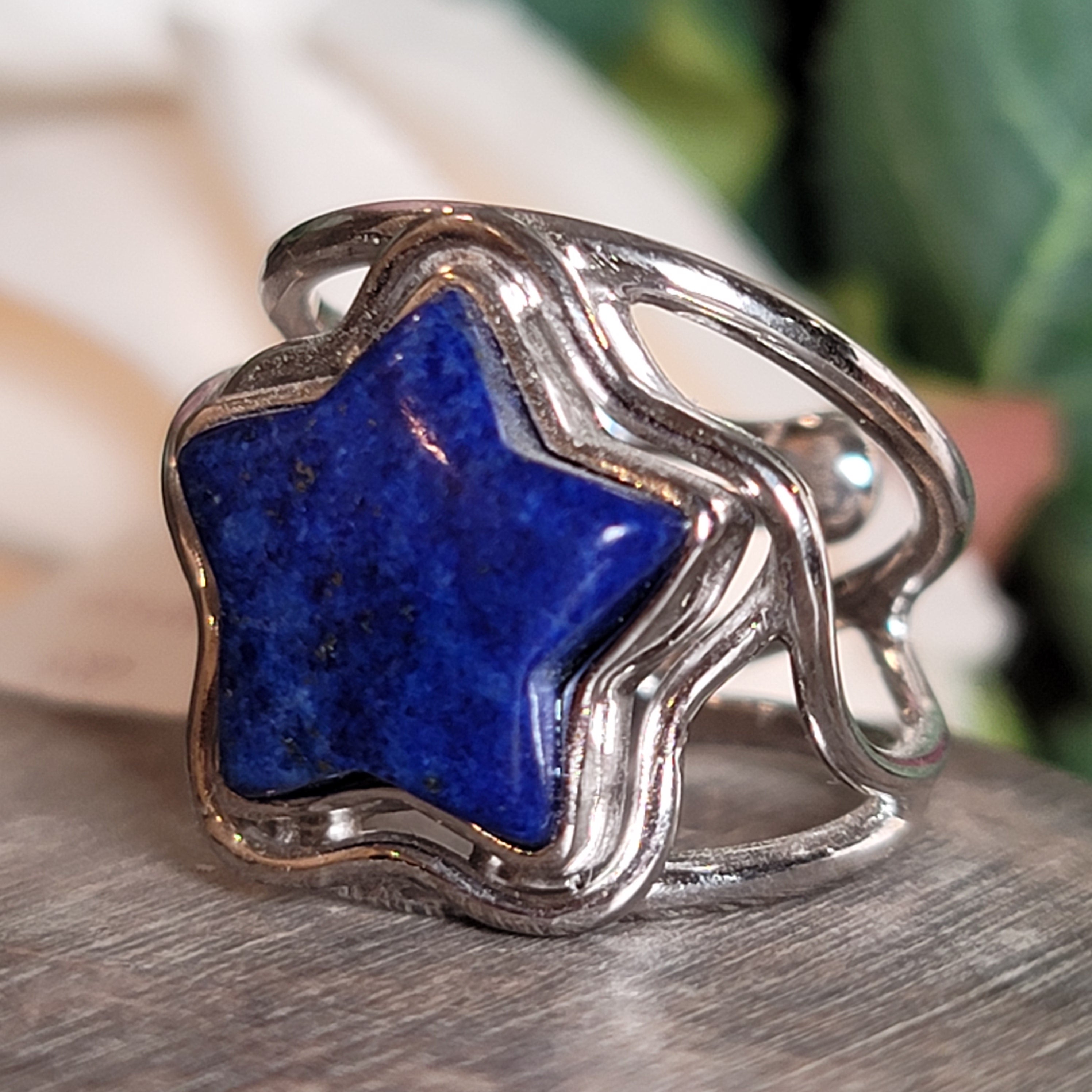 Lapis Lazuli Star Cuff Ring .925 Silver for Power & Confidence