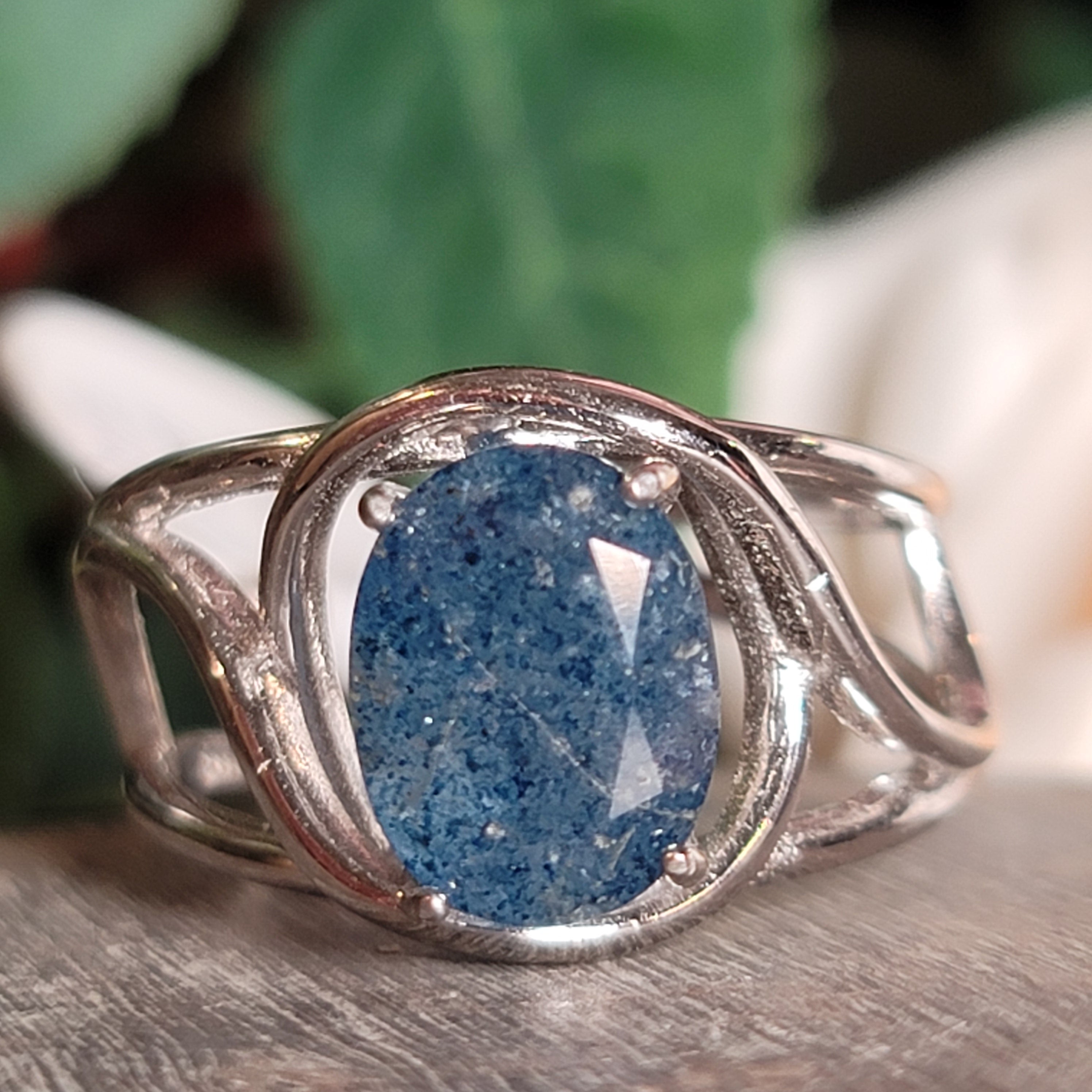 Lazulite Cuff Ring .925 Silver for Dream Work, Meditation, Memory & Psychic Abilities