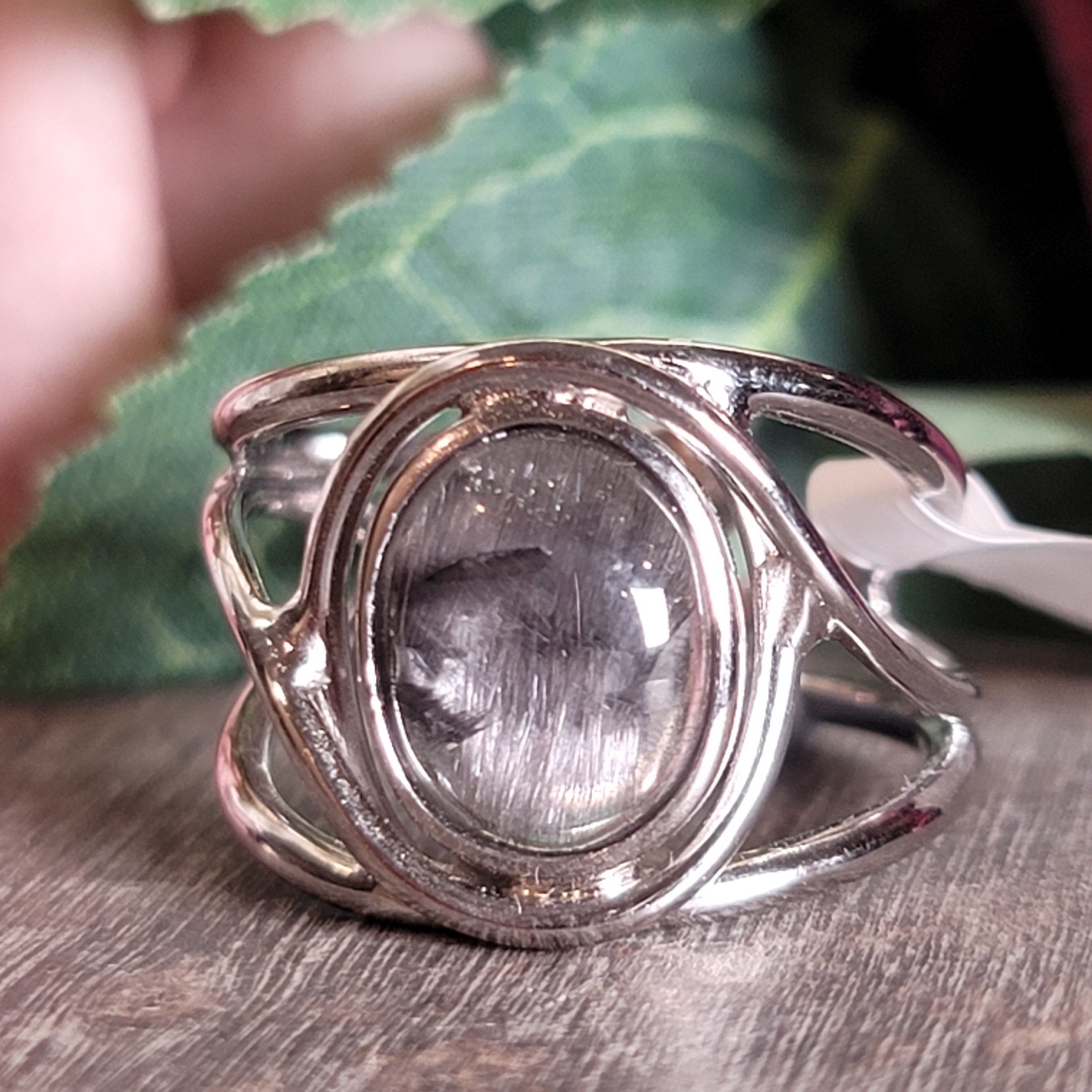 Silver Rutile Cuff Ring .925 Silver for Clarity, Mental & Emotional Strength