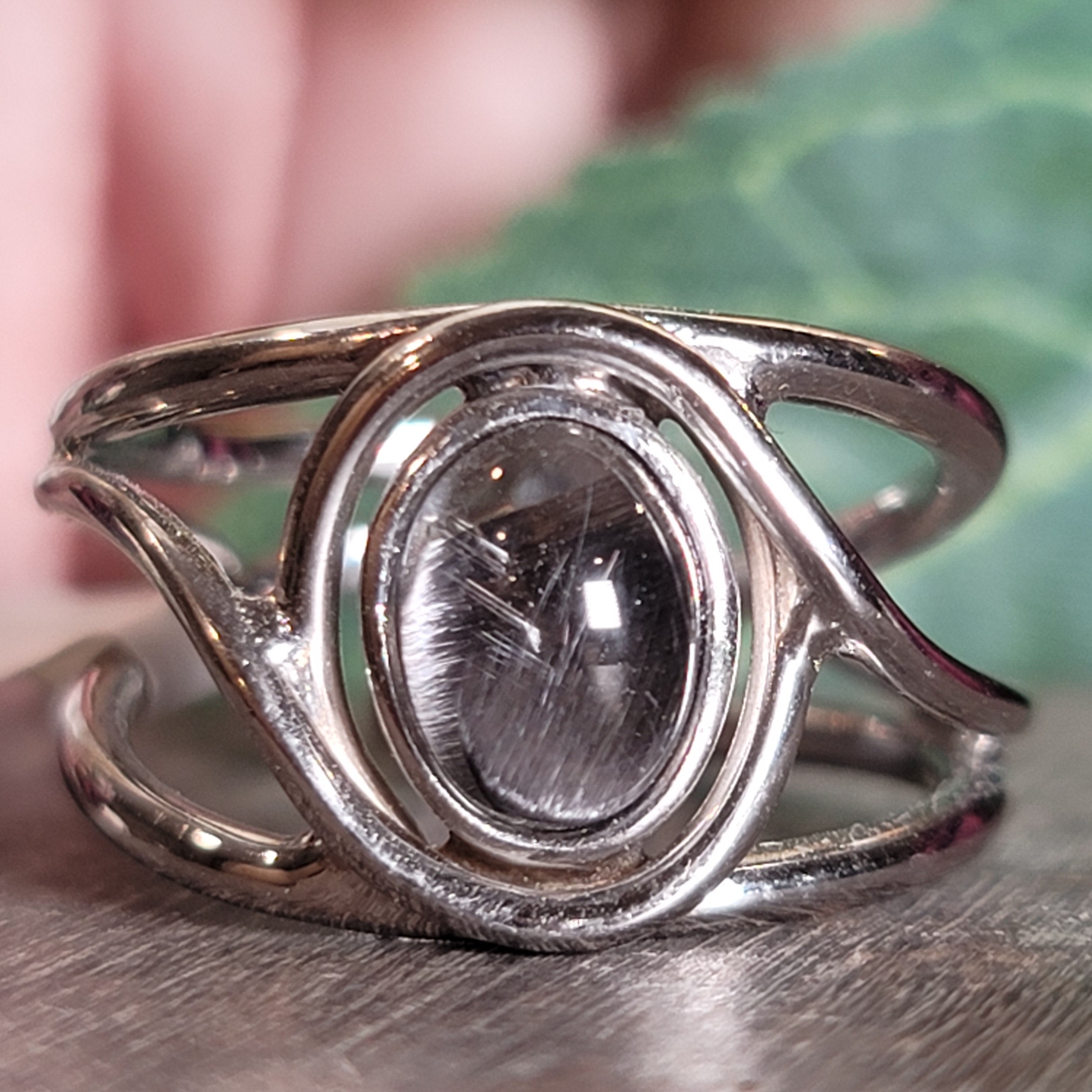 Silver Rutile Cuff Ring .925 Silver for Clarity, Mental & Emotional Strength