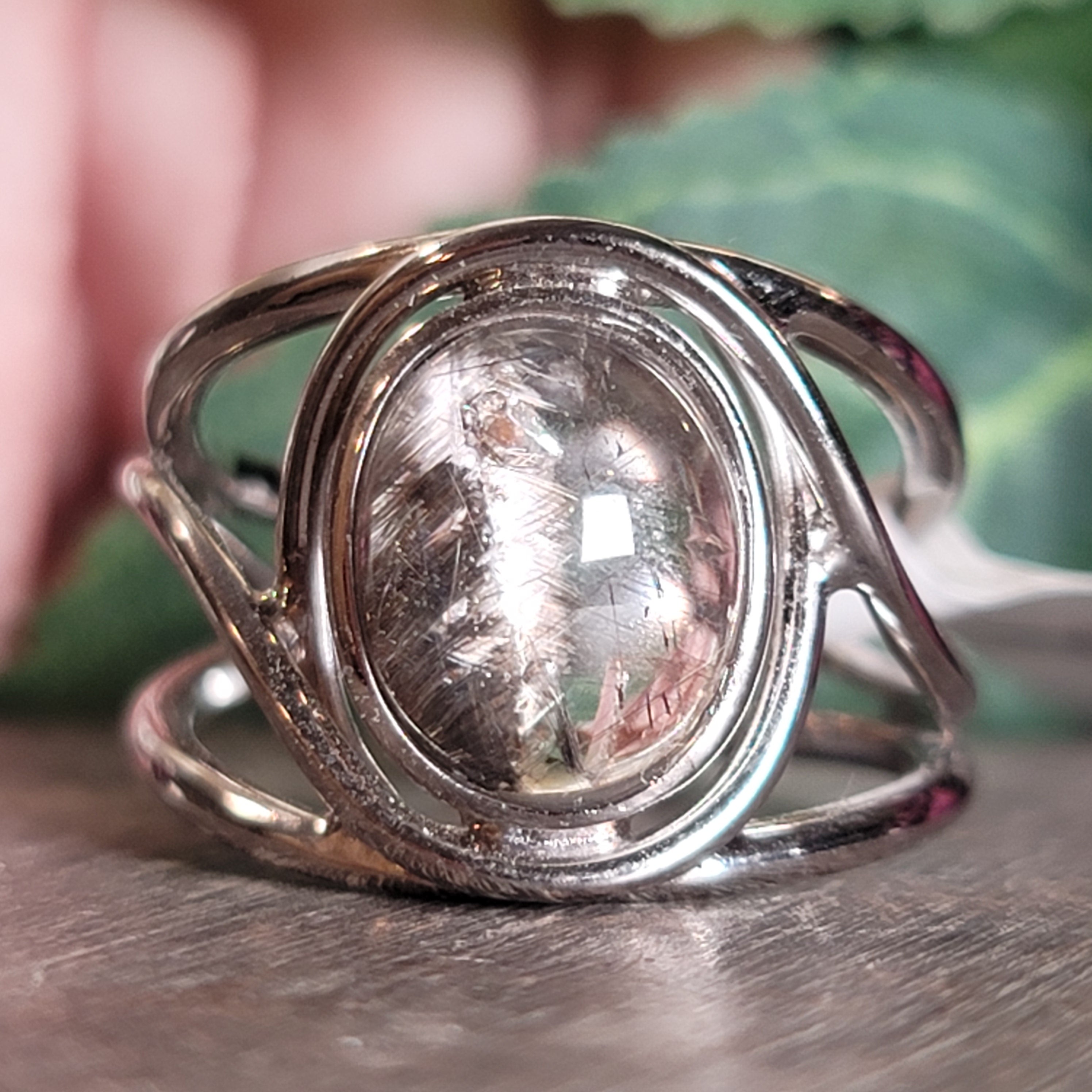 Silver Rutile Cuff Ring .925 Silver for Clarity, Mental & Emotional Strength